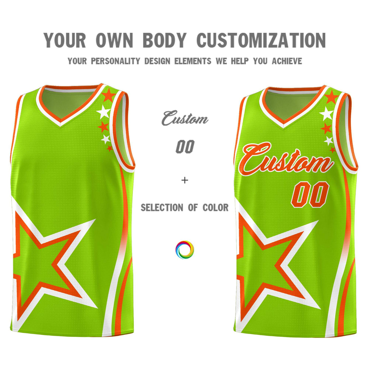 Custom Neon Green Shoulder Stars Graffiti Pattern Sets Basketball Jersey