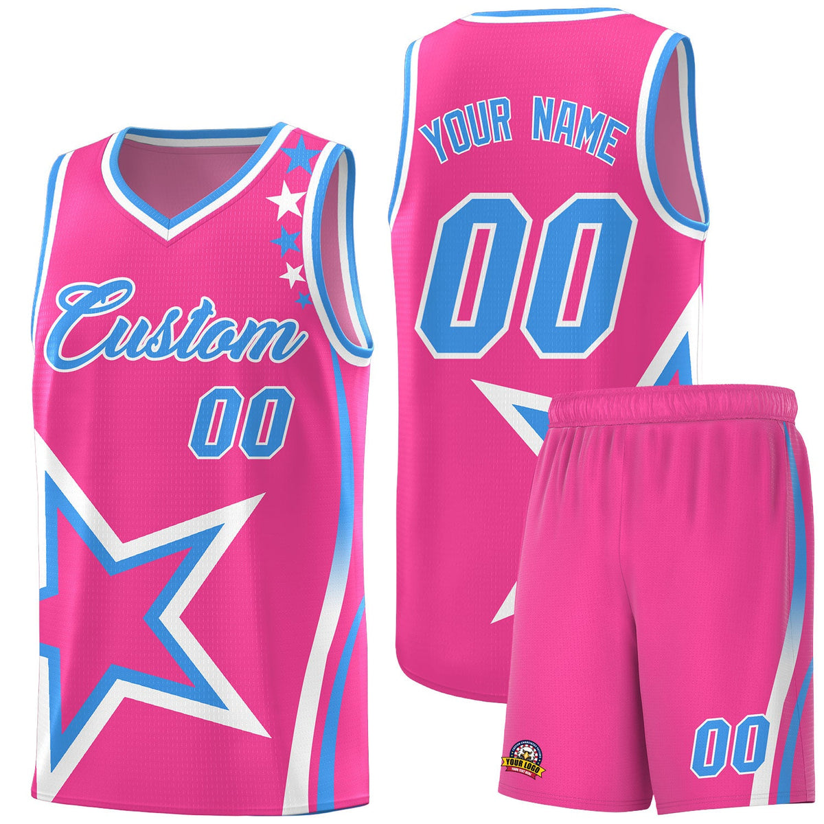 Custom Pink Shoulder Stars Graffiti Pattern Sets Basketball Jersey