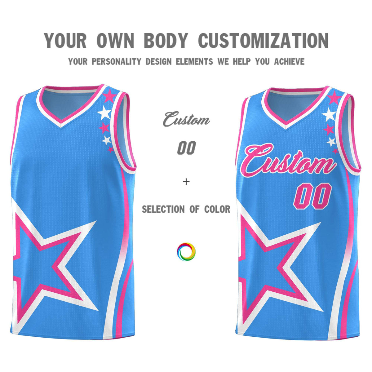 Custom Light Blue Shoulder Stars Graffiti Pattern Sets Basketball Jersey