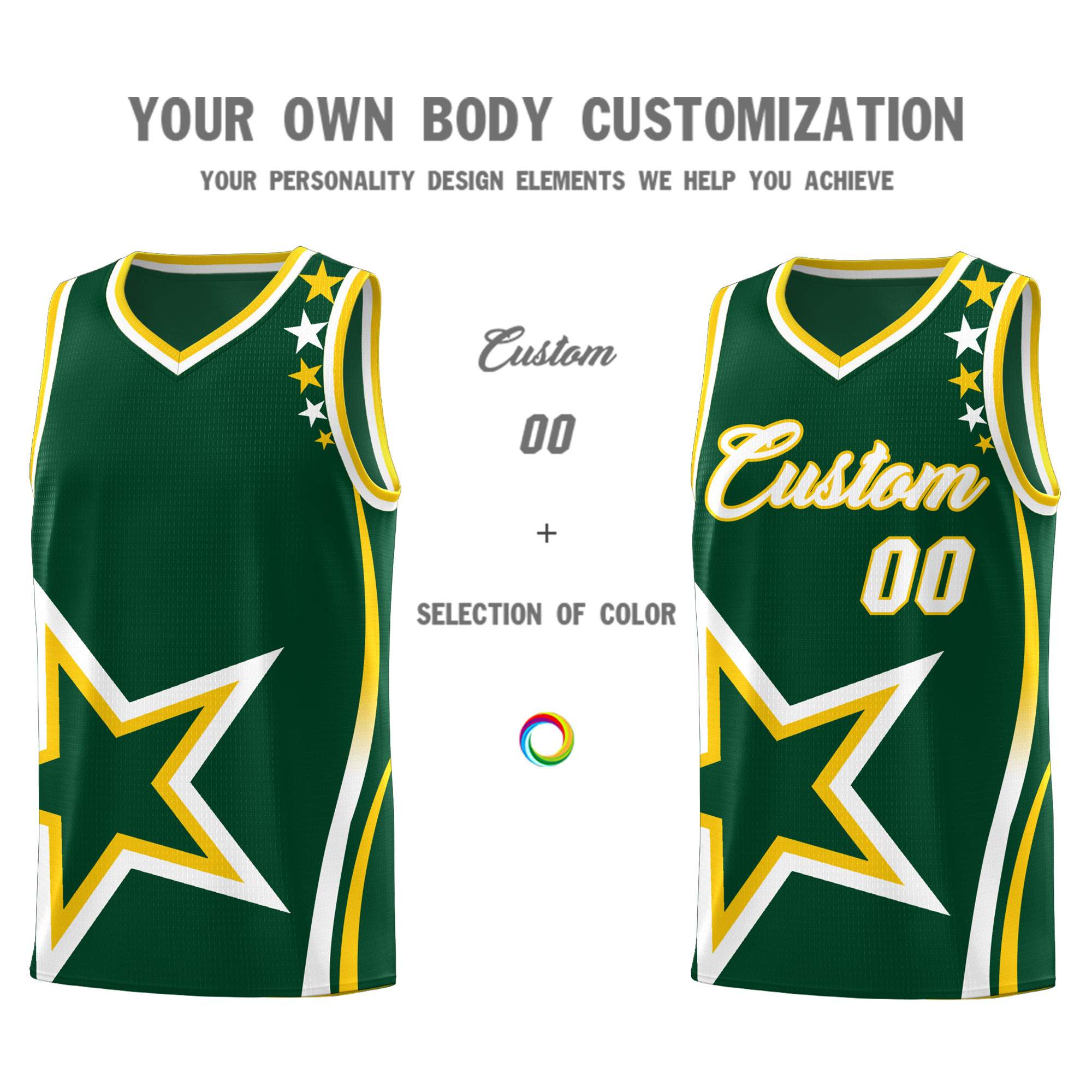 Custom Hunter Green Shoulder Stars Graffiti Pattern Sets Basketball Jersey