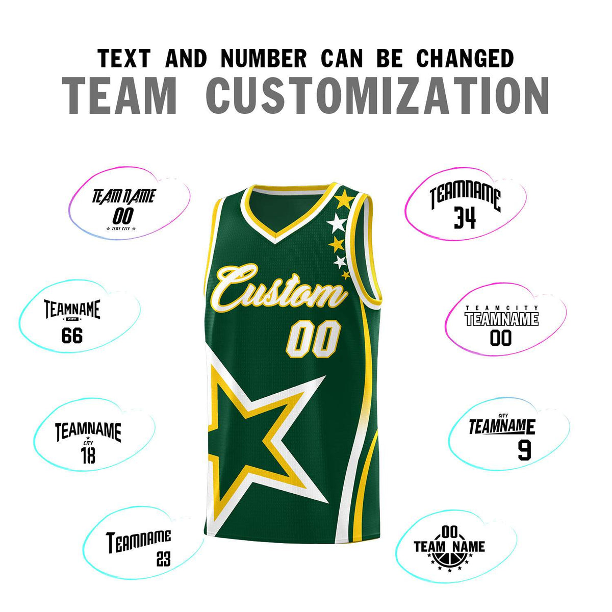 Custom Hunter Green Shoulder Stars Graffiti Pattern Sets Basketball Jersey