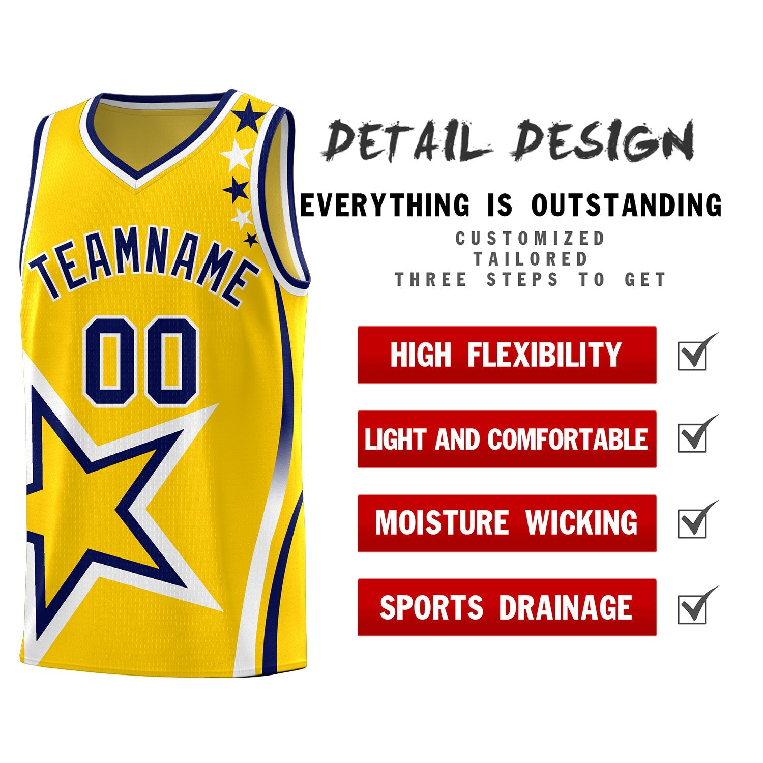 Custom Gold Shoulder Stars Graffiti Pattern Sets Basketball Jersey