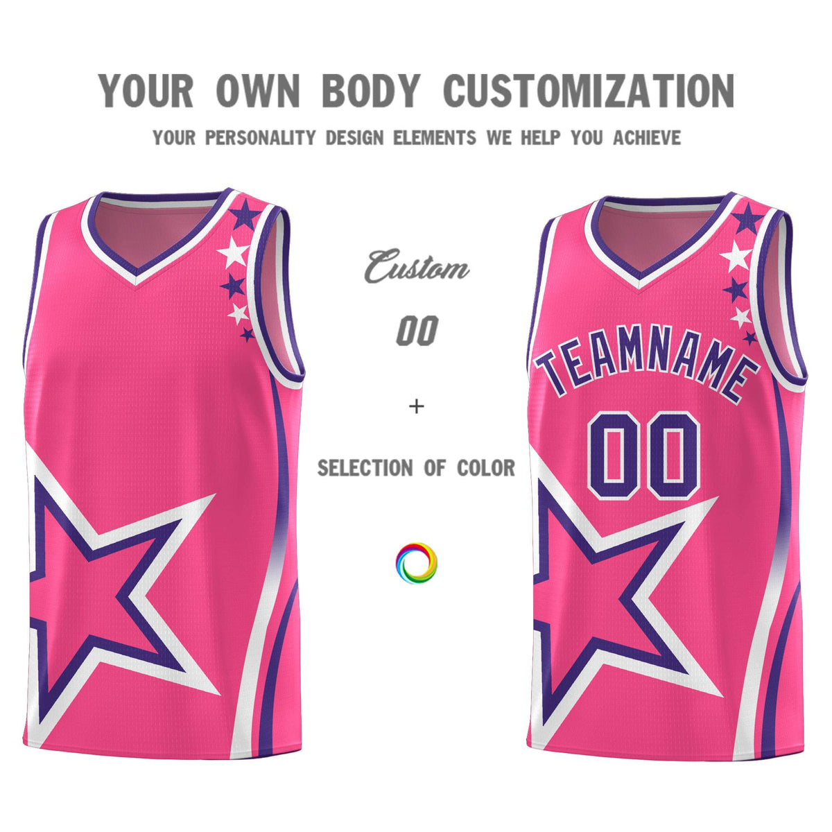 Custom Pink Shoulder Stars Graffiti Pattern Sets Basketball Jersey