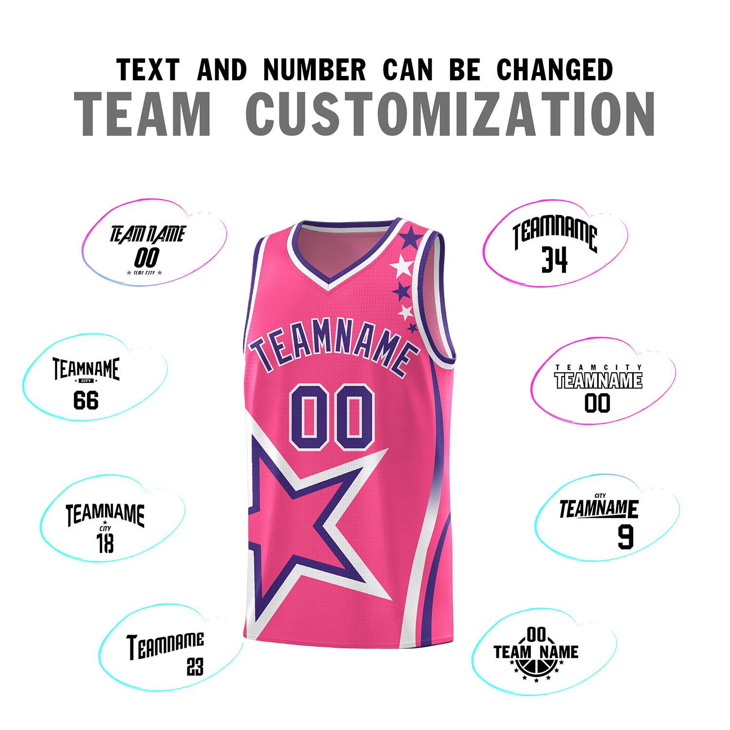 Custom Pink Shoulder Stars Graffiti Pattern Sets Basketball Jersey