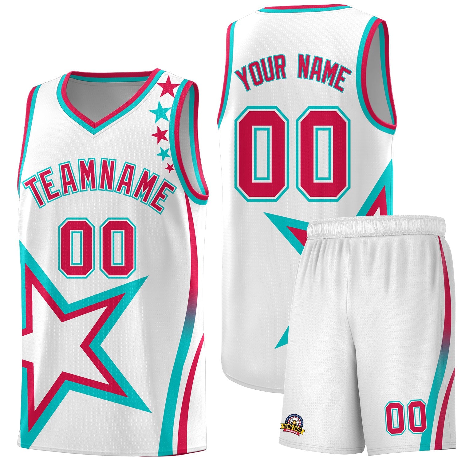 Custom White Shoulder Stars Graffiti Pattern Sets Basketball Jersey