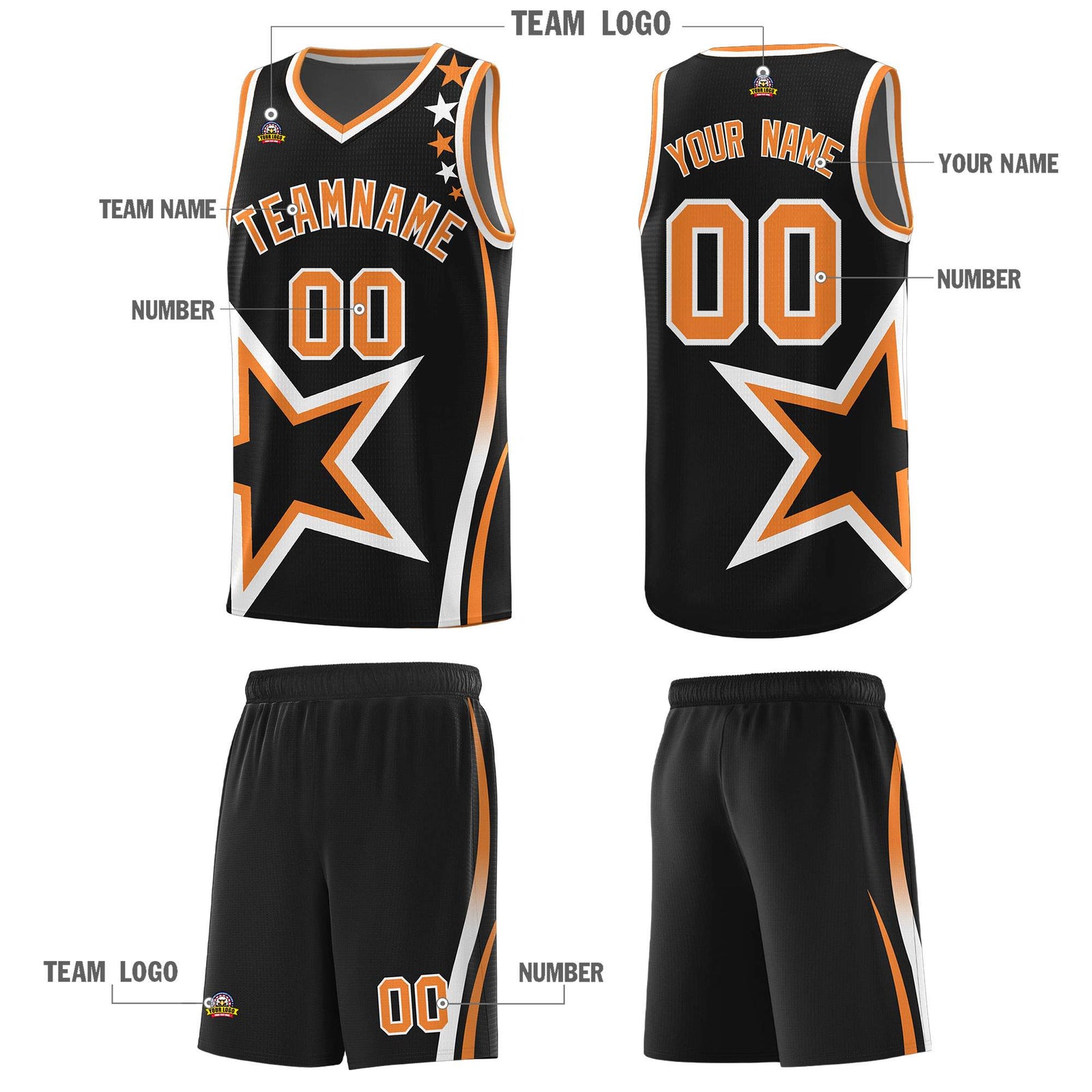 Custom Black Shoulder Stars Graffiti Pattern Sets Basketball Jersey