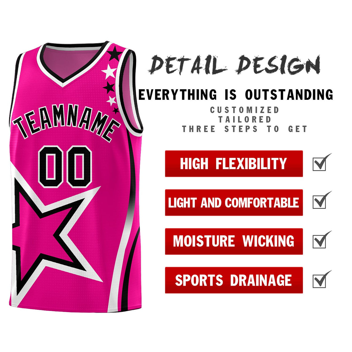 Custom Pink Shoulder Stars Graffiti Pattern Sets Basketball Jersey