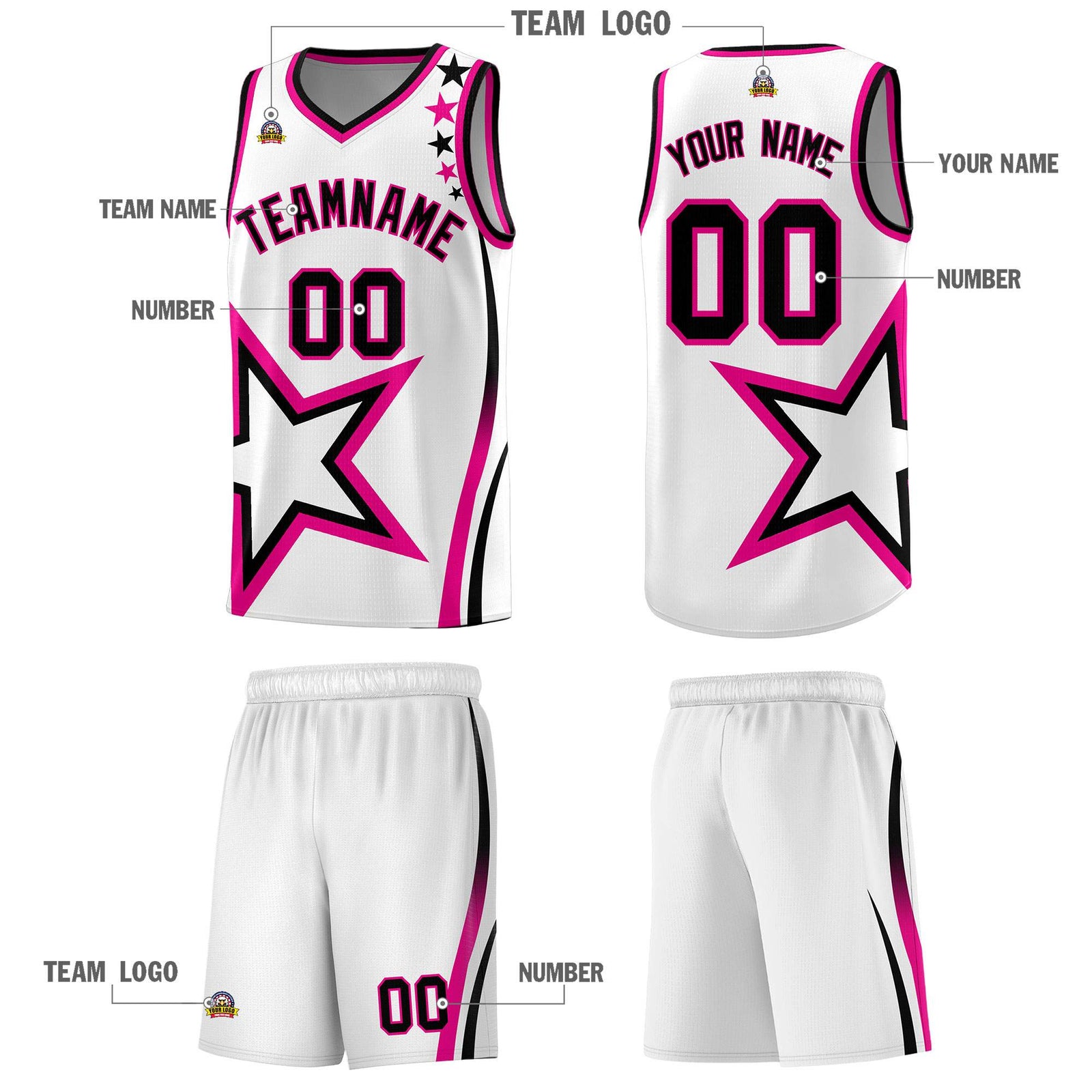 Custom White Shoulder Stars Graffiti Pattern Sets Basketball Jersey