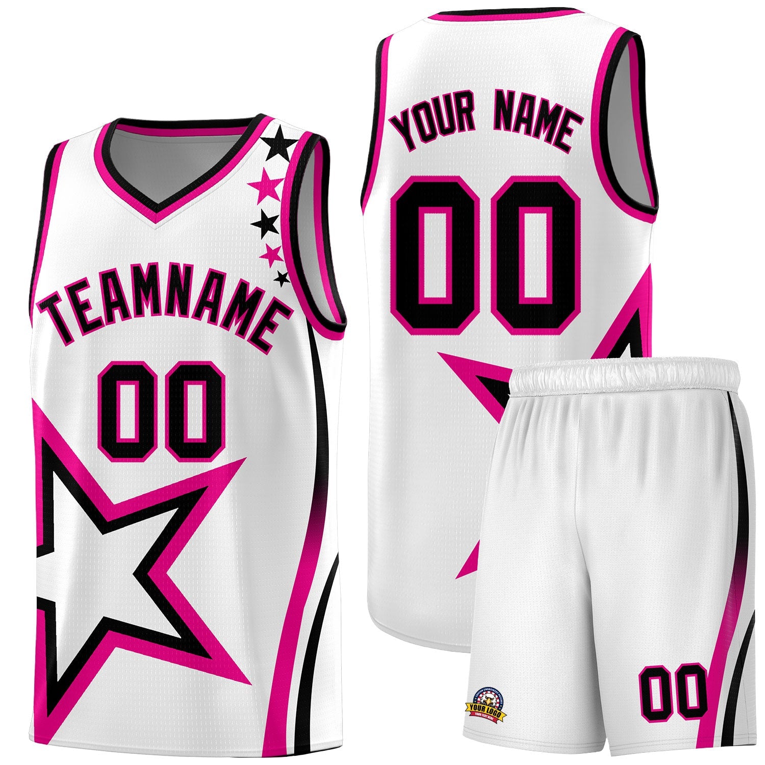 Custom White Shoulder Stars Graffiti Pattern Sets Basketball Jersey