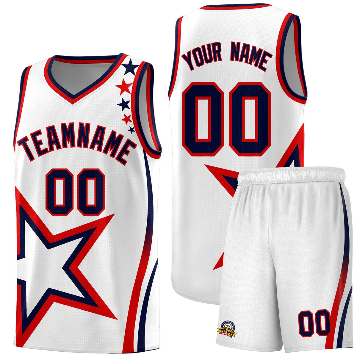 Custom White Shoulder Stars Graffiti Pattern Sets Basketball Jersey