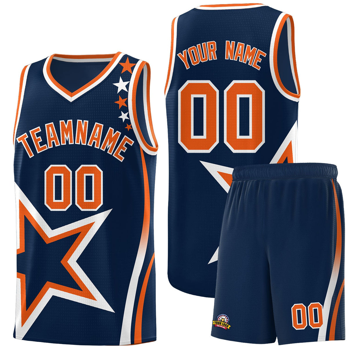 Custom Navy Shoulder Stars Graffiti Pattern Sets Basketball Jersey