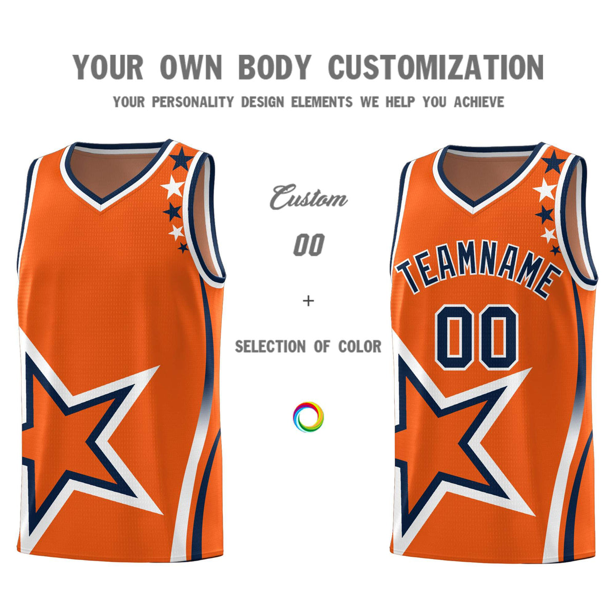 Custom Gold Orange Shoulder Stars Graffiti Pattern Sets Basketball Jersey
