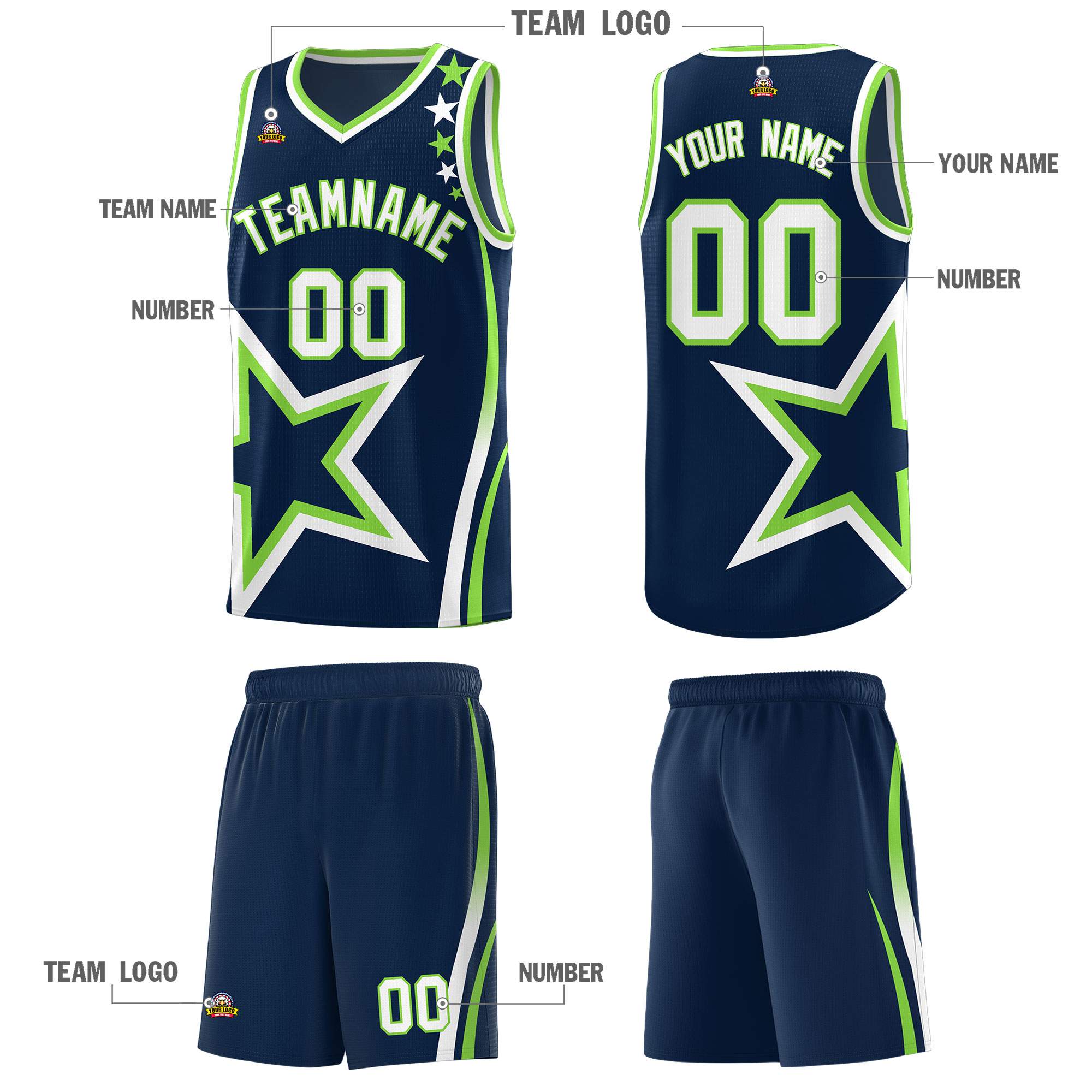 Custom Navy Shoulder Stars Graffiti Pattern Sets Basketball Jersey
