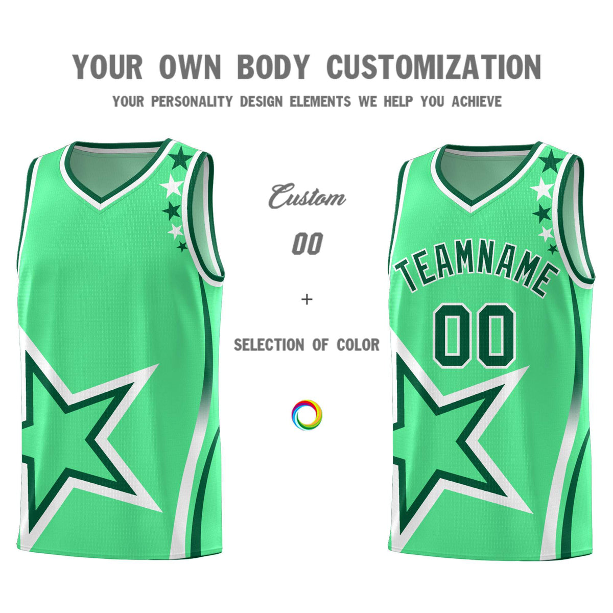 Custom Green Shoulder Stars Graffiti Pattern Sets Basketball Jersey