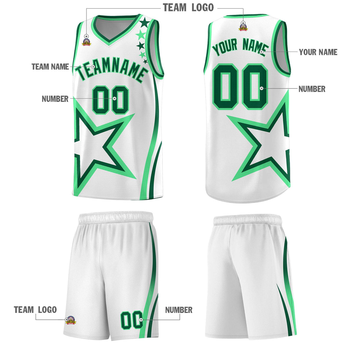 Custom White Shoulder Stars Graffiti Pattern Sets Basketball Jersey