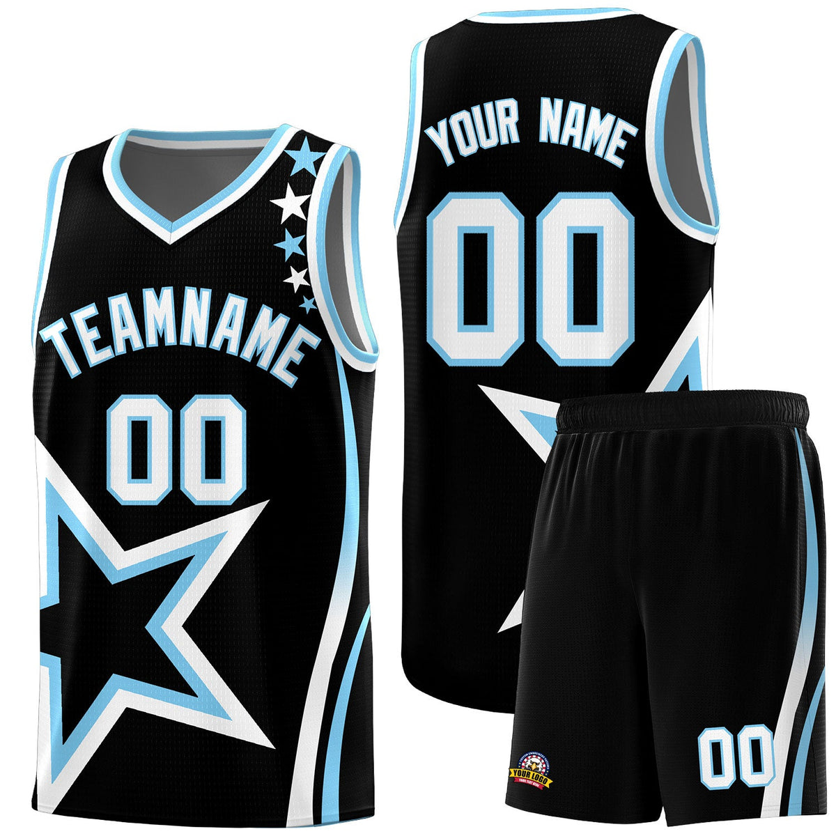 Custom Black Shoulder Stars Graffiti Pattern Sets Basketball Jersey