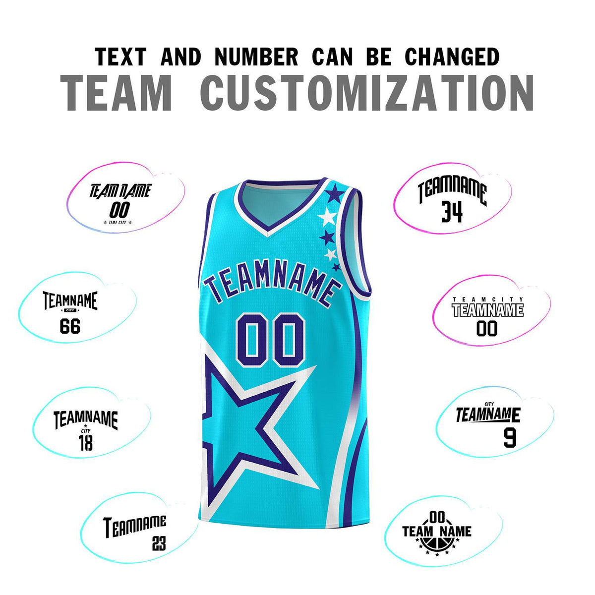 Custom Sky Blue Shoulder Stars Graffiti Pattern Sets Basketball Jersey