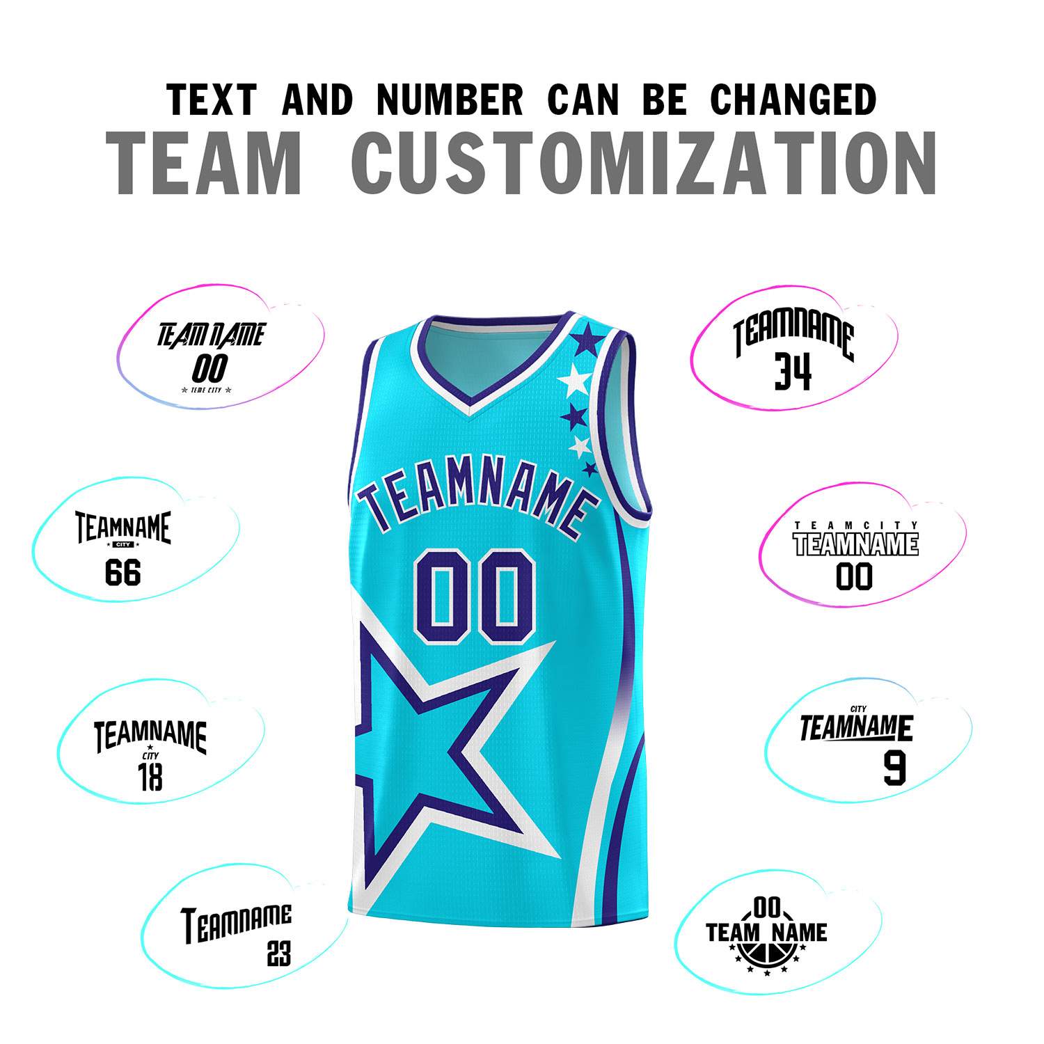 Custom Sky Blue Shoulder Stars Graffiti Pattern Sets Basketball Jersey