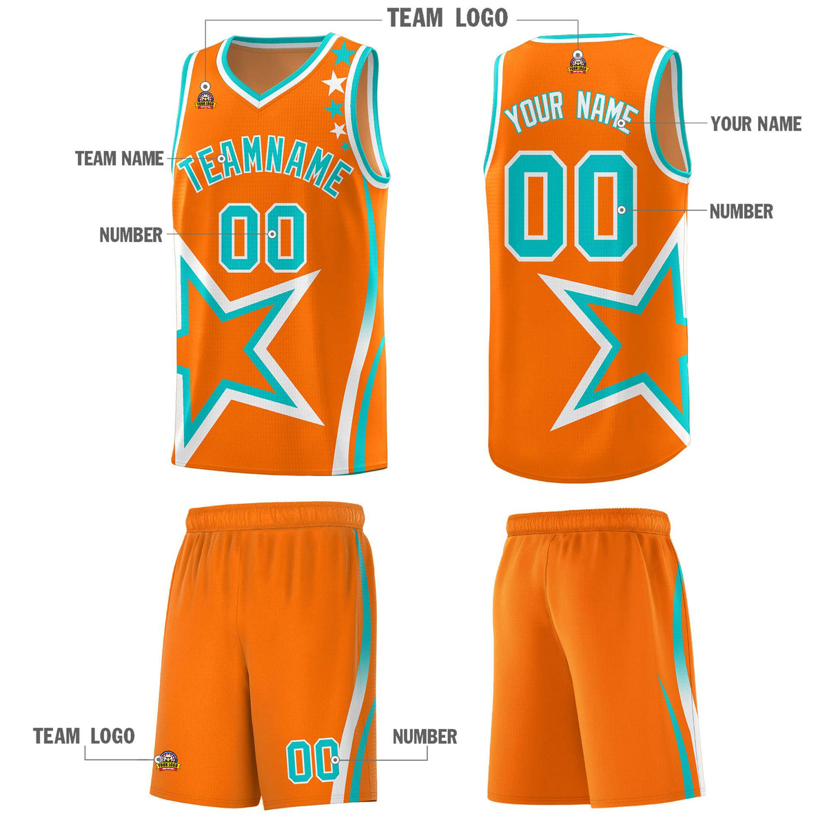 Custom Orange Shoulder Stars Graffiti Pattern Sets Basketball Jersey