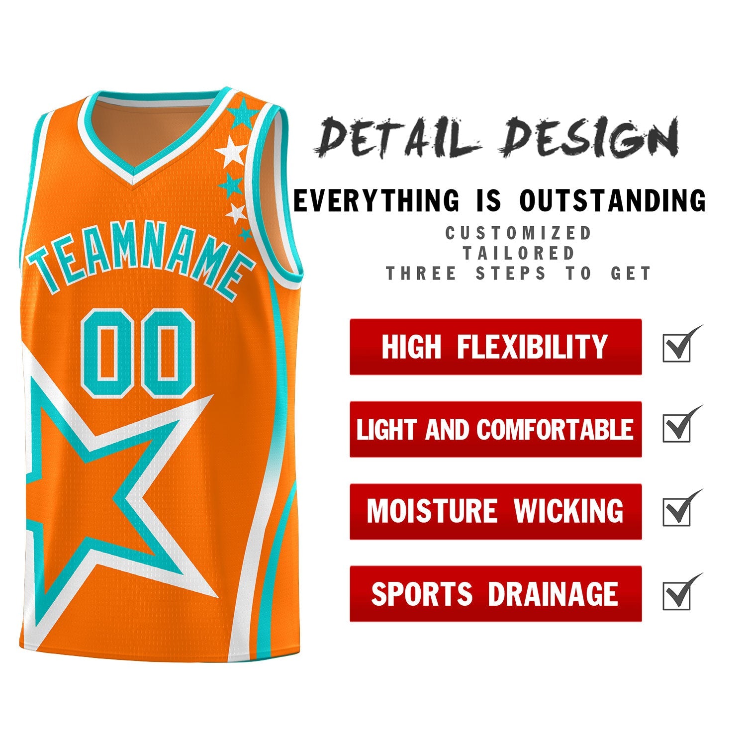 Custom Orange Shoulder Stars Graffiti Pattern Sets Basketball Jersey