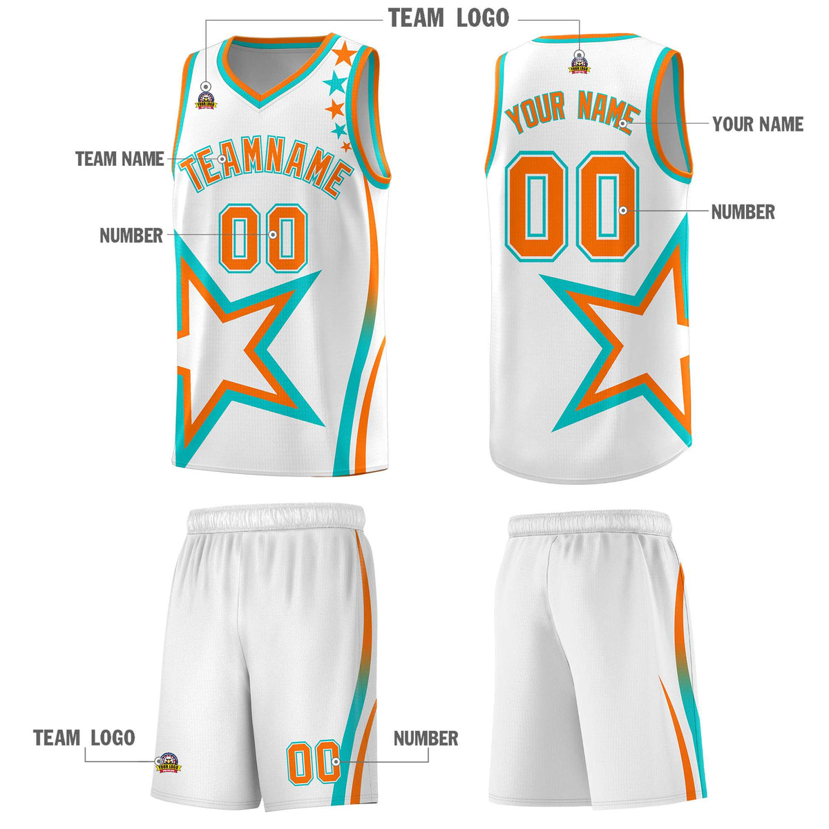 Custom White Shoulder Stars Graffiti Pattern Sets Basketball Jersey