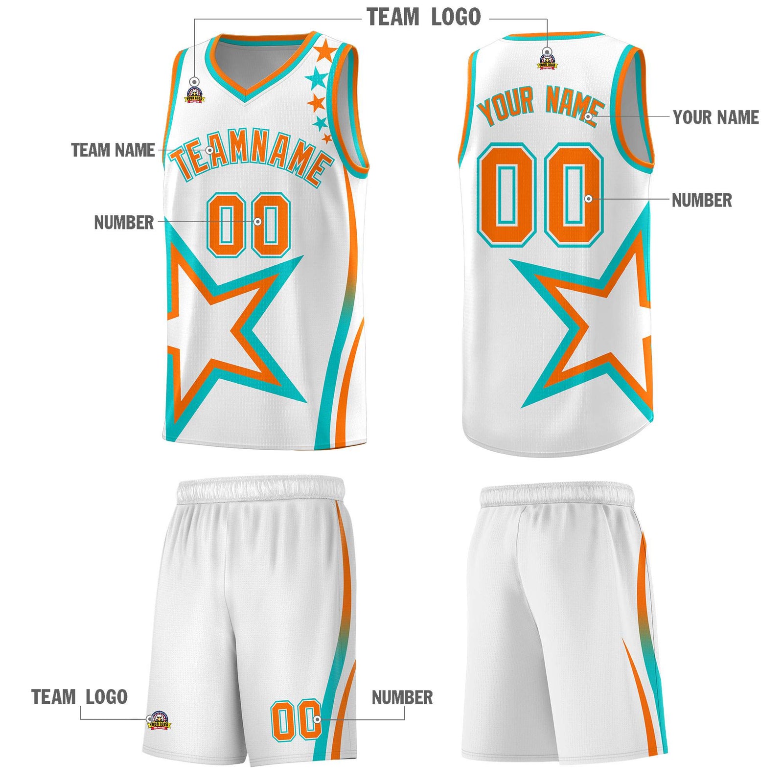 Custom White Shoulder Stars Graffiti Pattern Sets Basketball Jersey