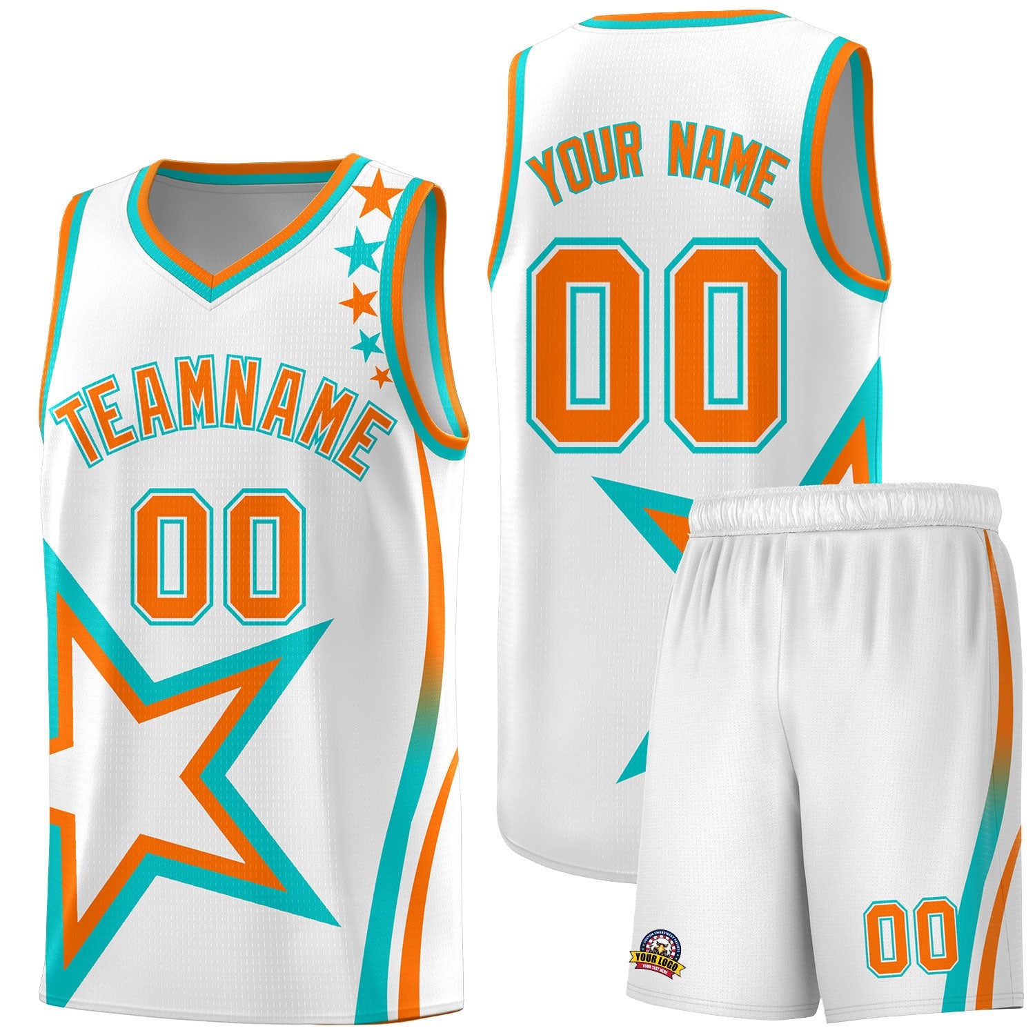 Custom White Shoulder Stars Graffiti Pattern Sets Basketball Jersey