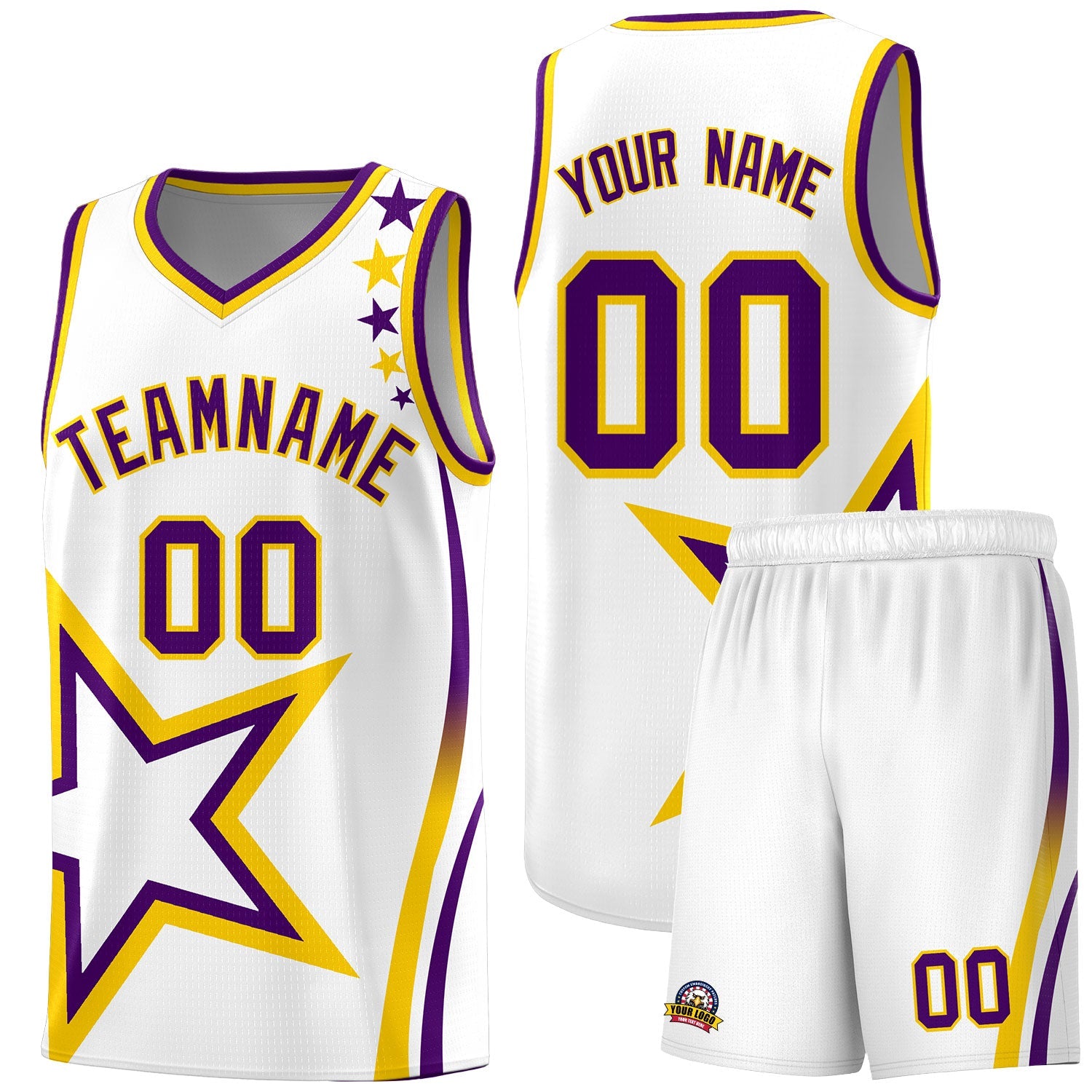 Custom White Shoulder Stars Graffiti Pattern Sets Basketball Jersey