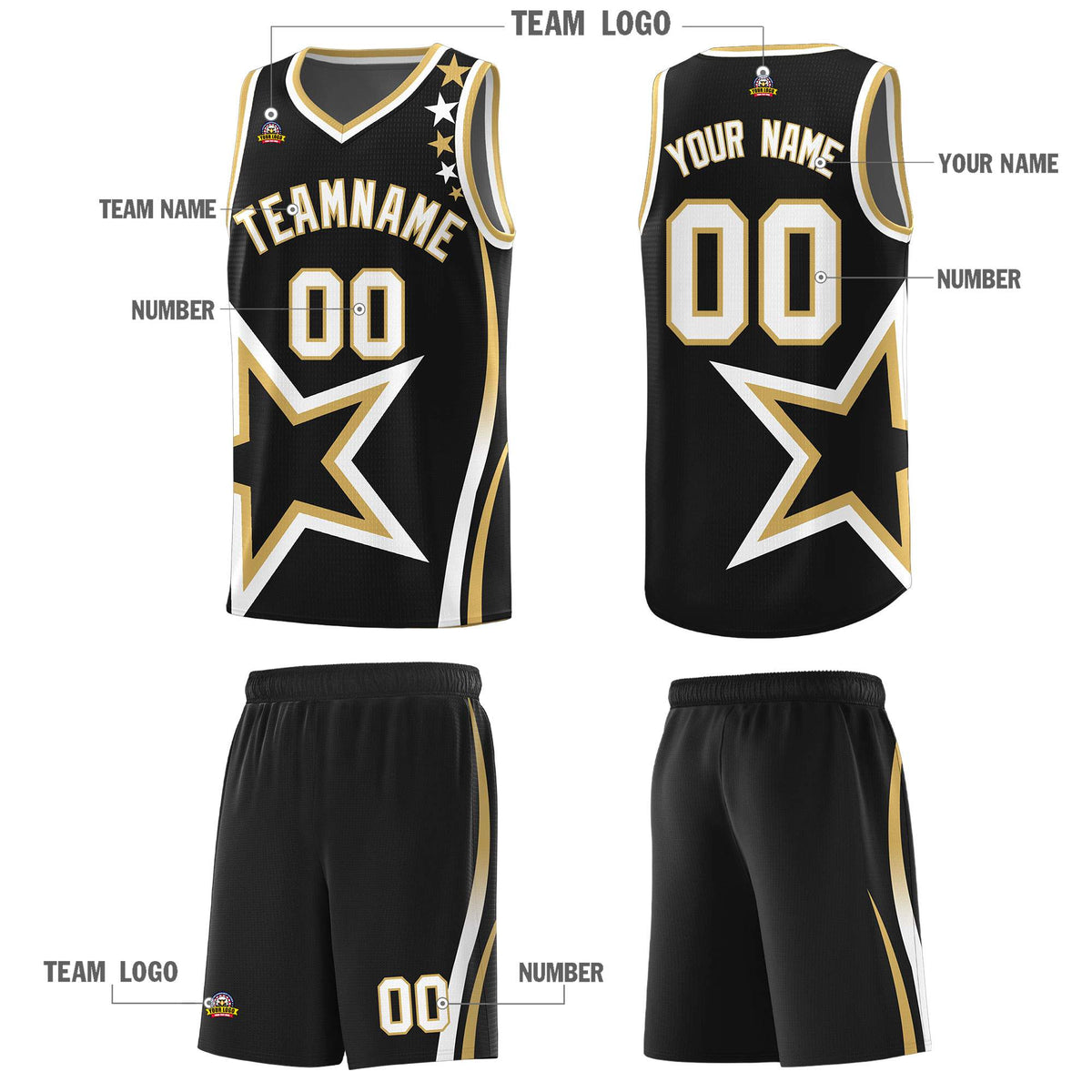Custom Black Shoulder Stars Graffiti Pattern Sets Basketball Jersey