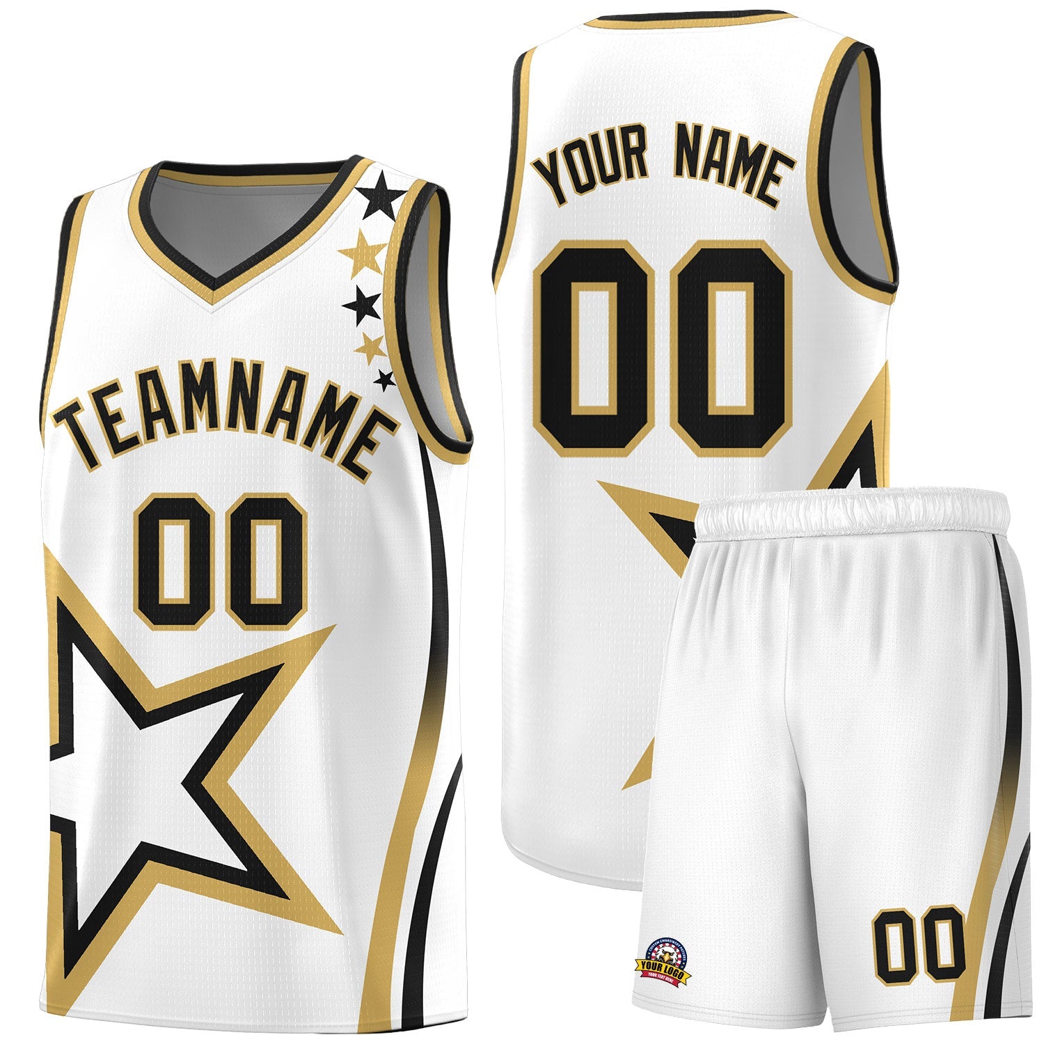 Custom White Shoulder Stars Graffiti Pattern Sets Basketball Jersey