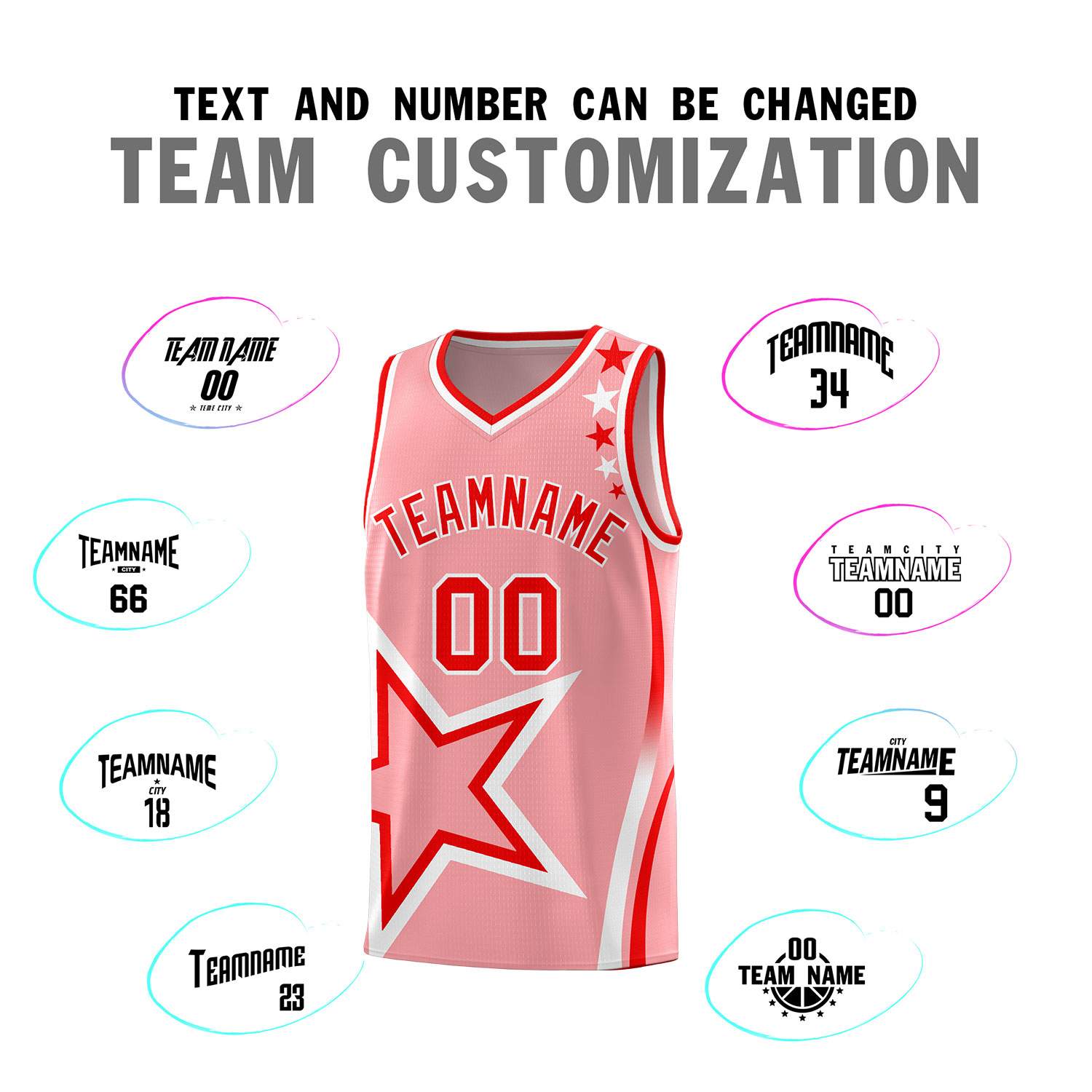 Custom Light Pink Shoulder Stars Graffiti Pattern Sets Basketball Jersey