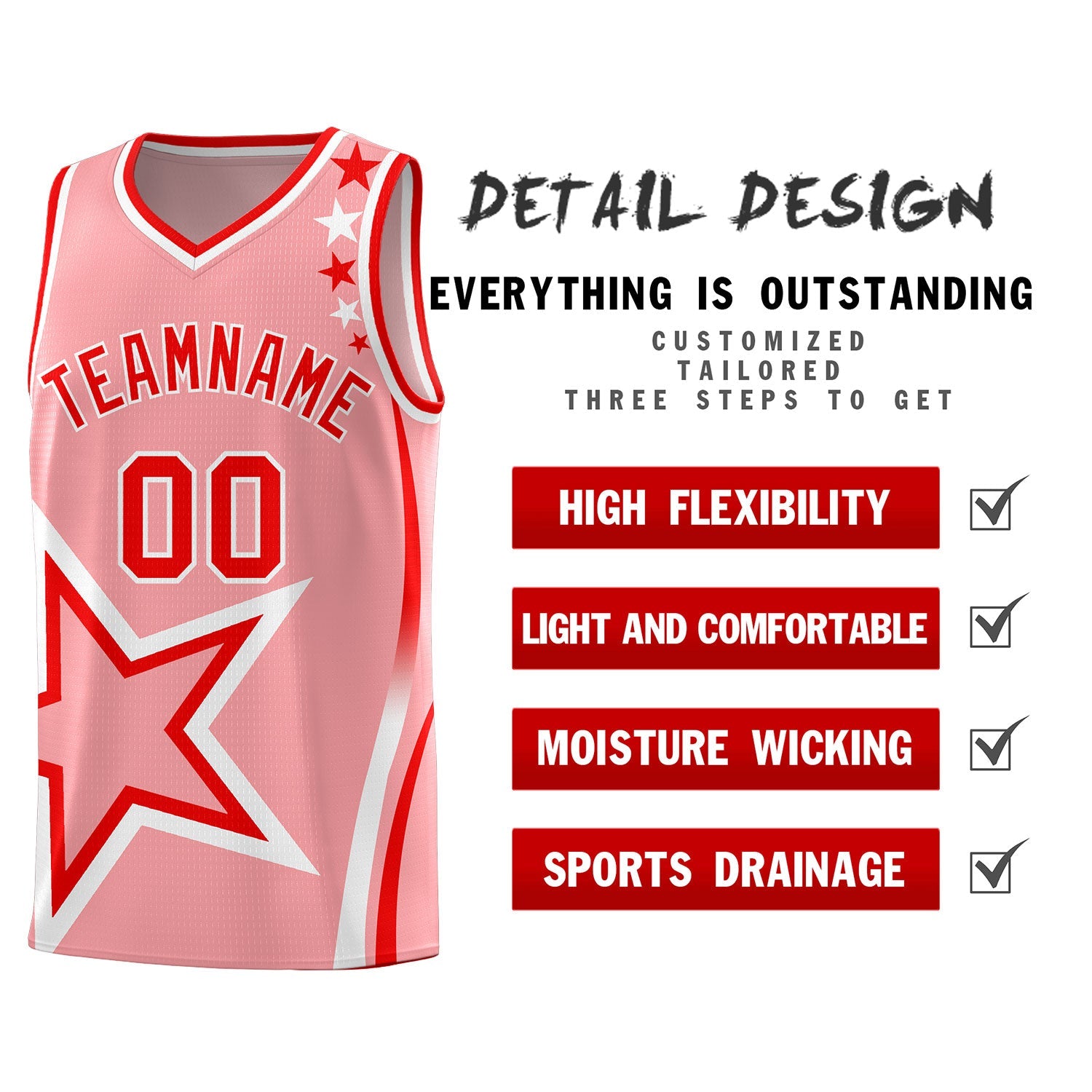 Custom Light Pink Shoulder Stars Graffiti Pattern Sets Basketball Jersey