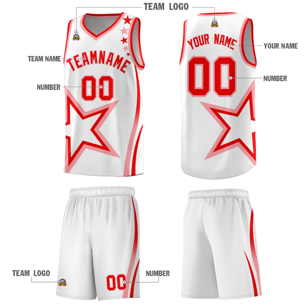 Custom White Shoulder Stars Graffiti Pattern Sets Basketball Jersey