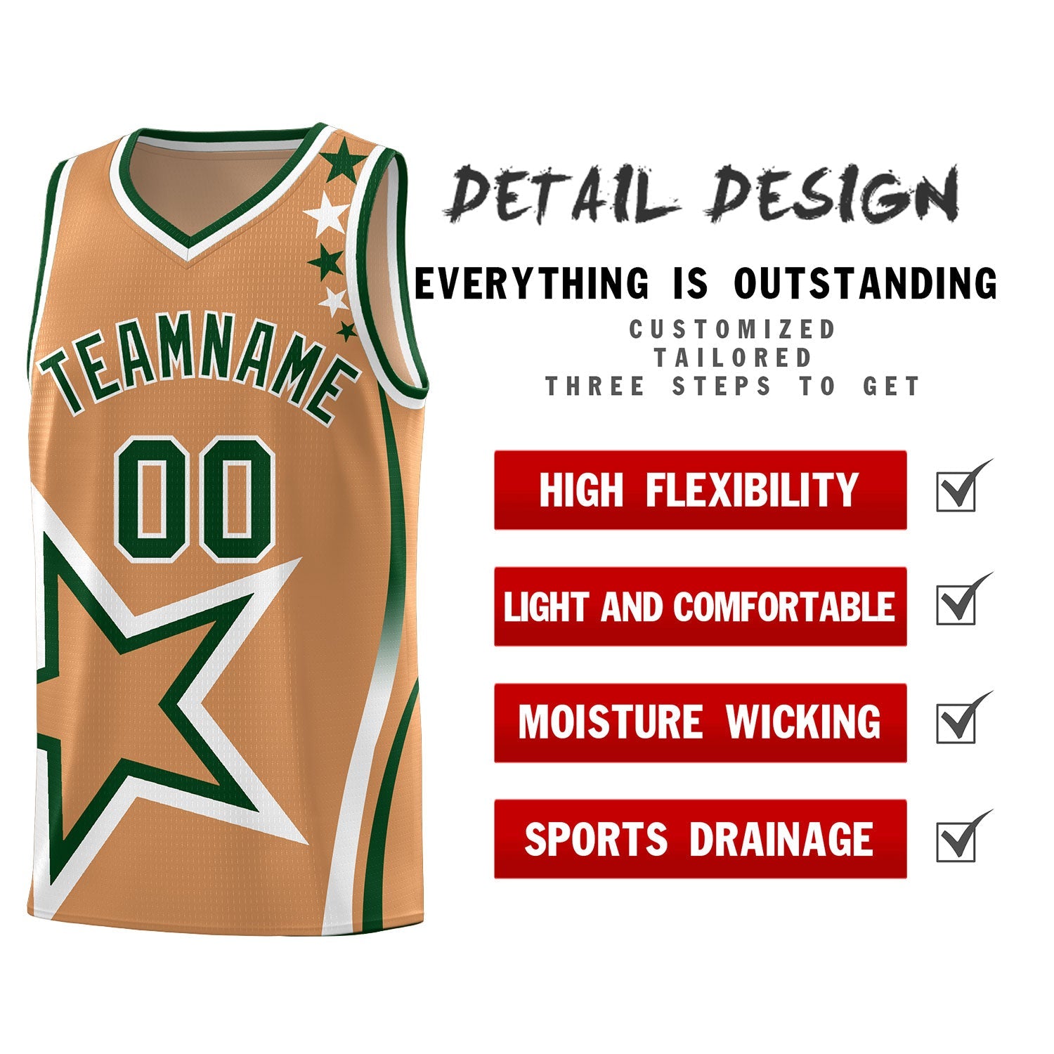 Custom Light Brown Shoulder Stars Graffiti Pattern Sets Basketball Jersey