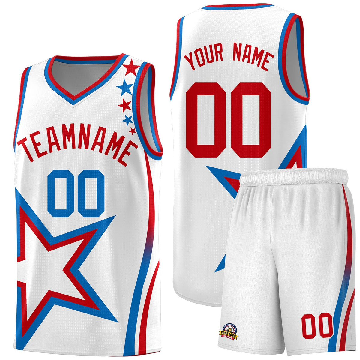 Custom White Shoulder Stars Graffiti Pattern Sets Basketball Jersey
