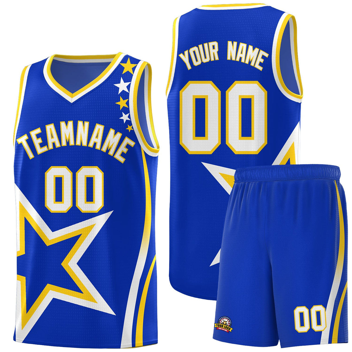 Custom Royal Shoulder Stars Graffiti Pattern Sets Basketball Jersey