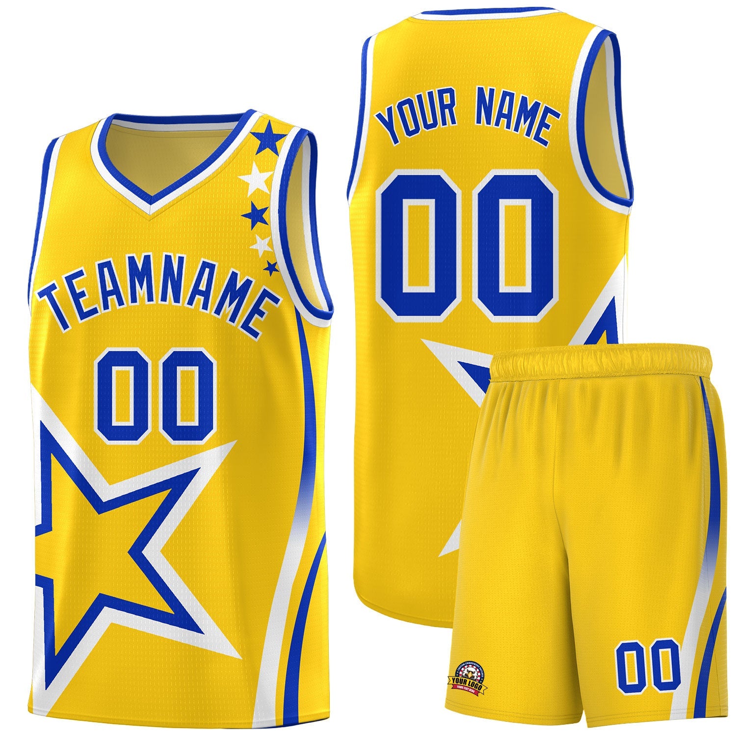 Custom Gold Shoulder Stars Graffiti Pattern Sets Basketball Jersey