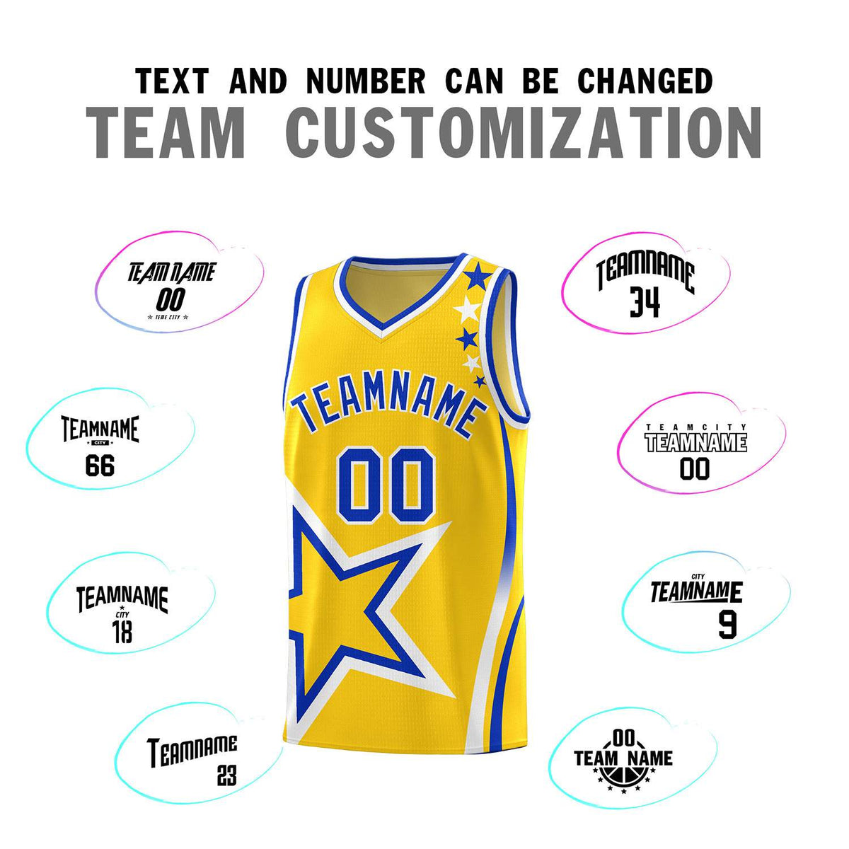 Custom Gold Shoulder Stars Graffiti Pattern Sets Basketball Jersey