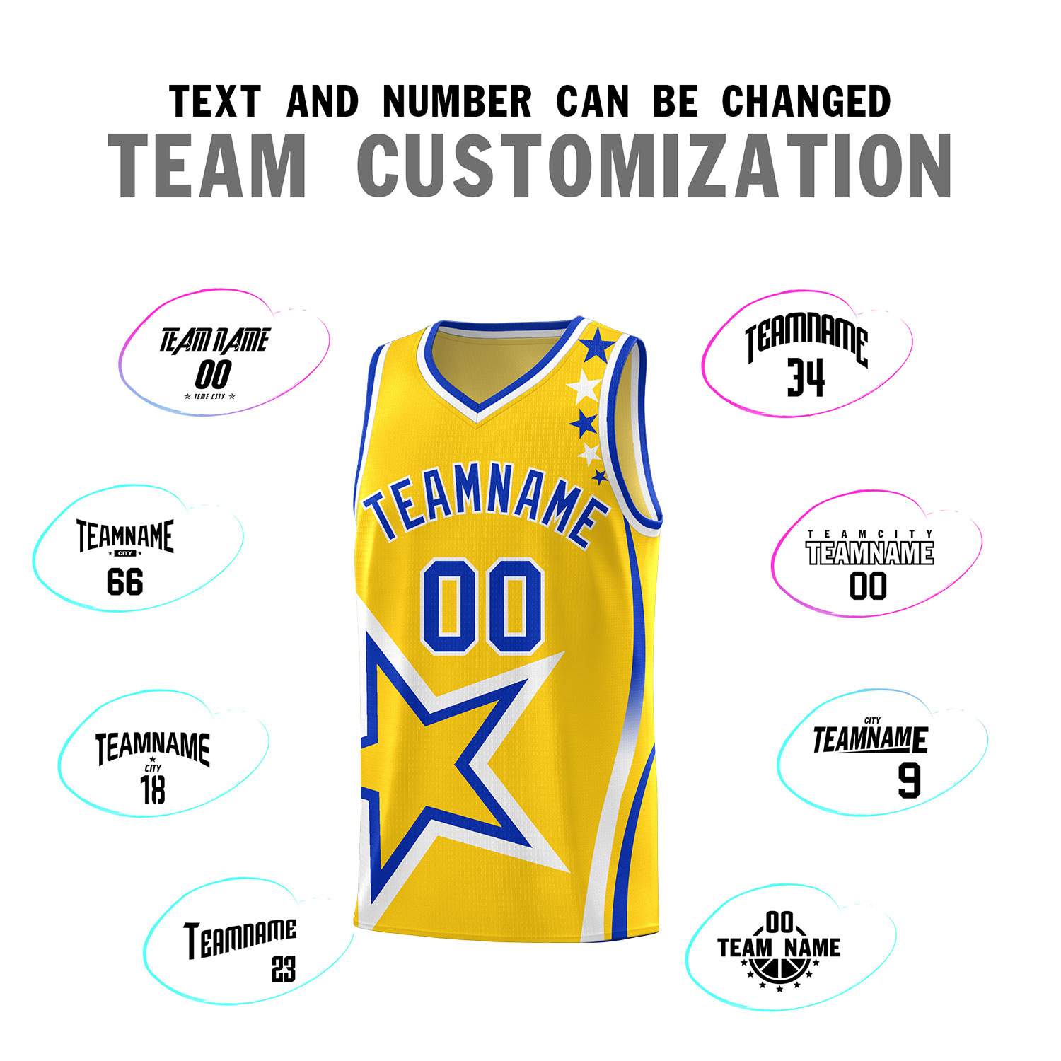 Custom Gold Shoulder Stars Graffiti Pattern Sets Basketball Jersey