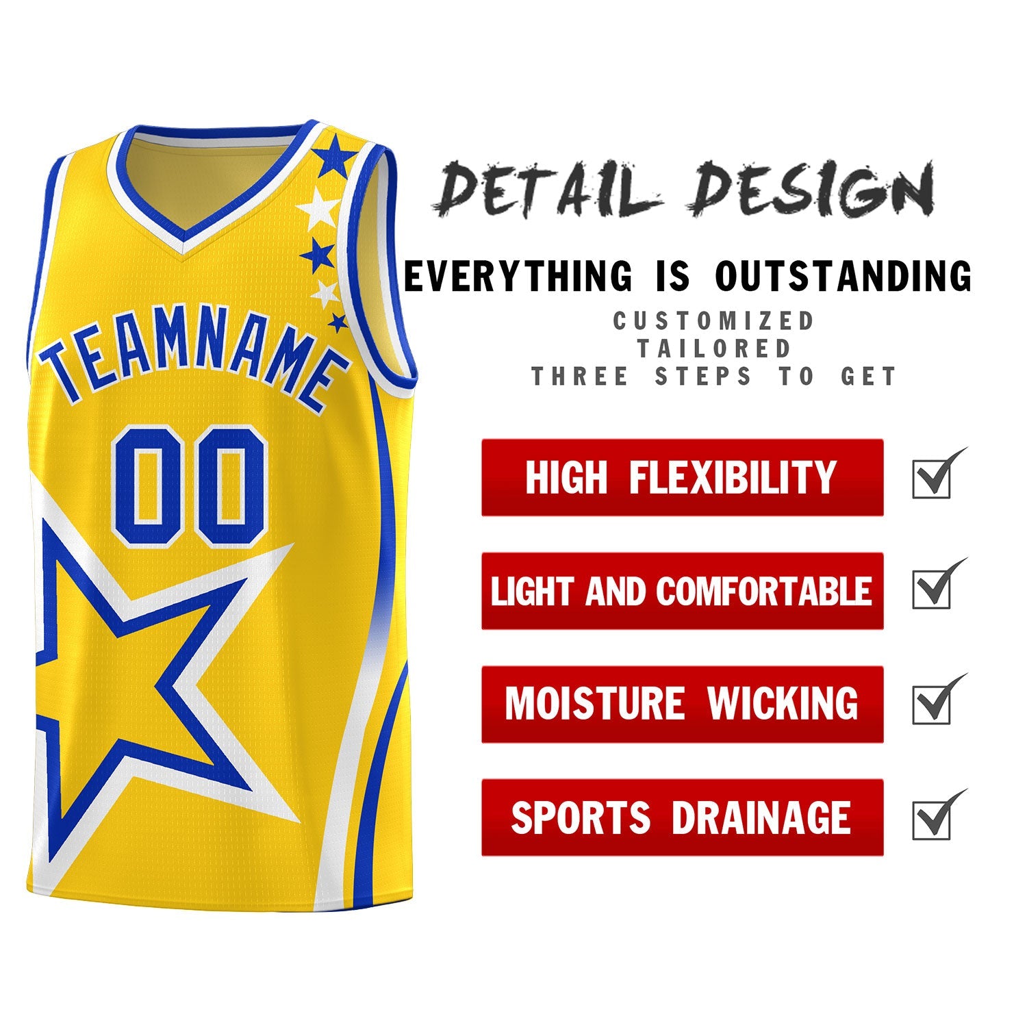 Custom Gold Shoulder Stars Graffiti Pattern Sets Basketball Jersey