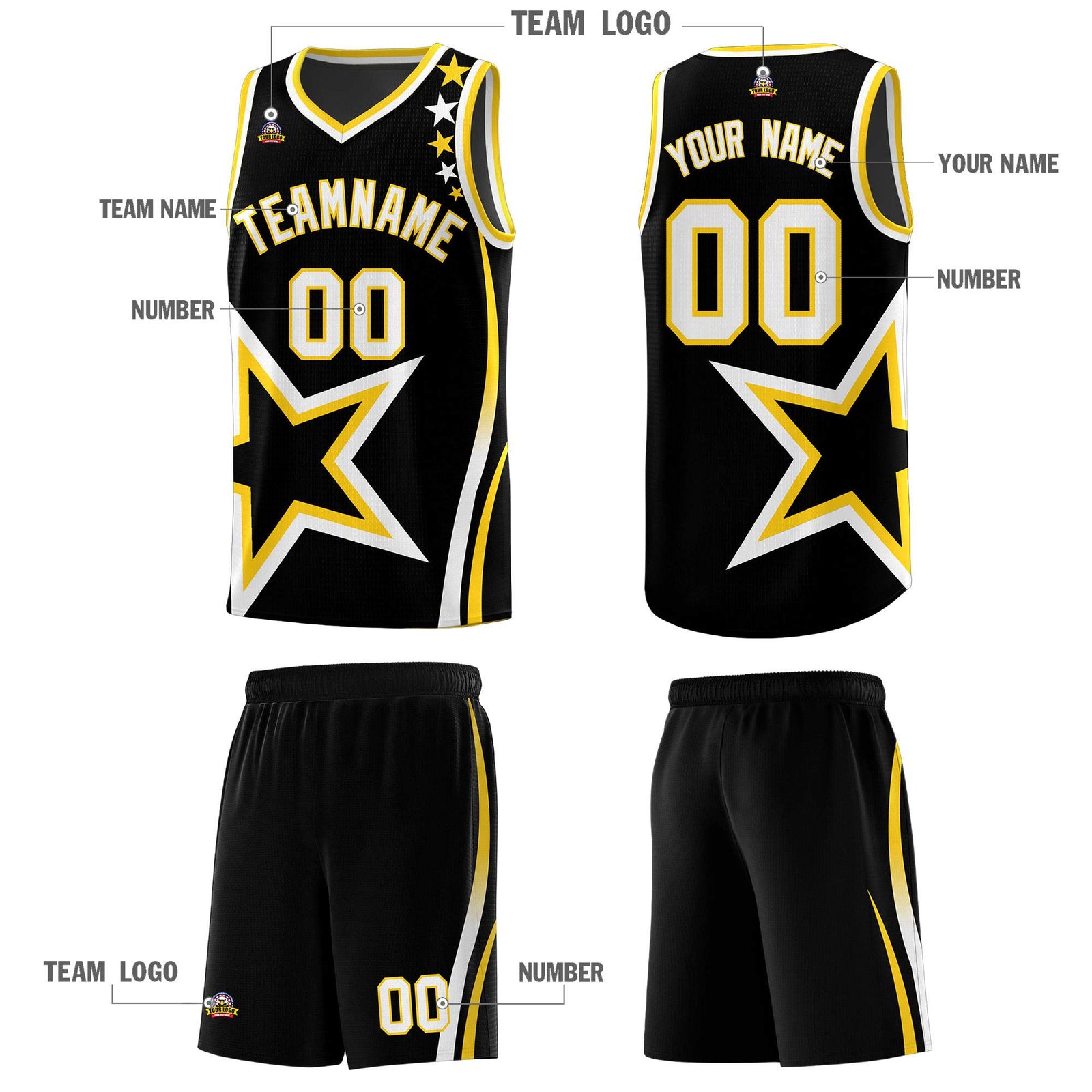 Custom Black Shoulder Stars Graffiti Pattern Sets Basketball Jersey