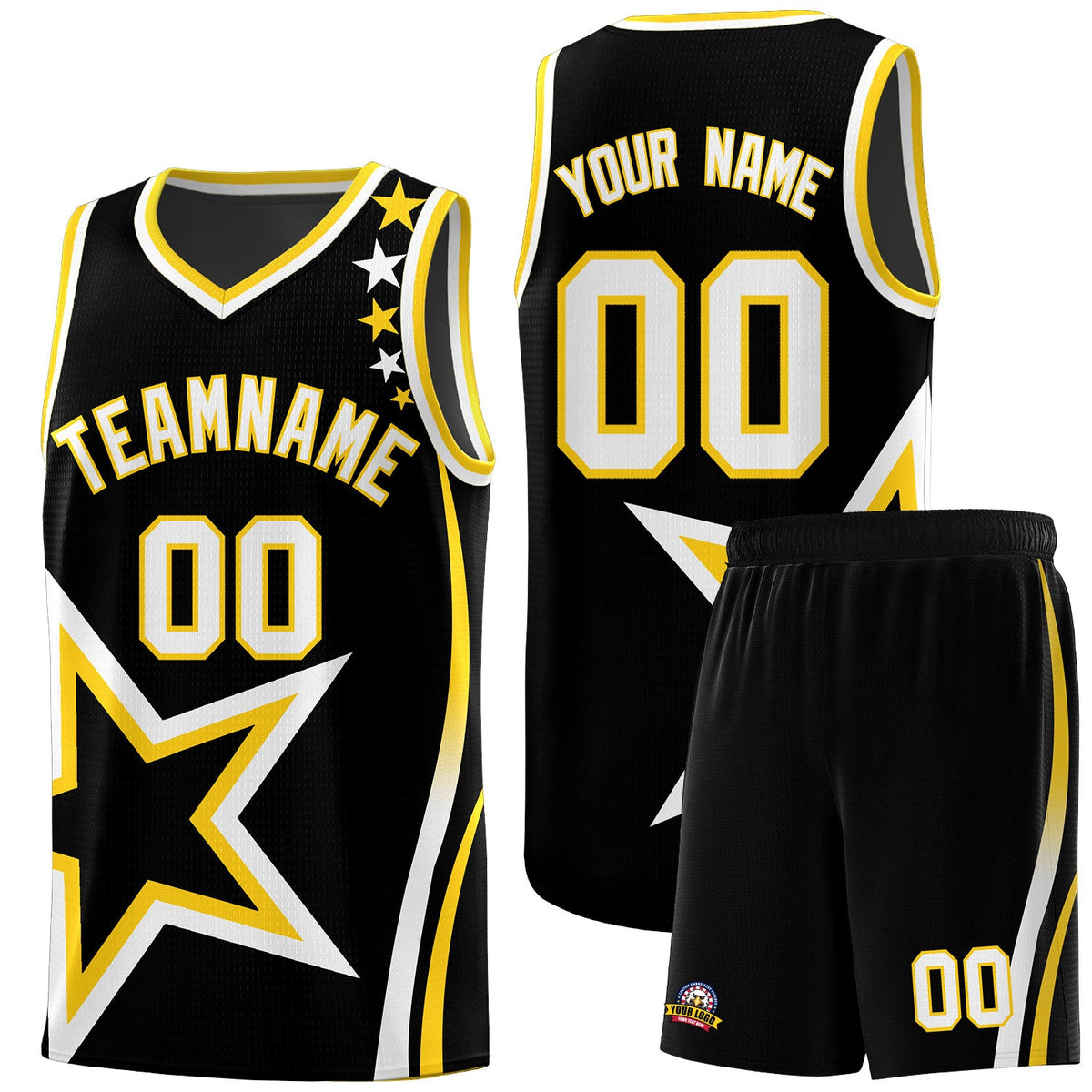 Custom Black Shoulder Stars Graffiti Pattern Sets Basketball Jersey