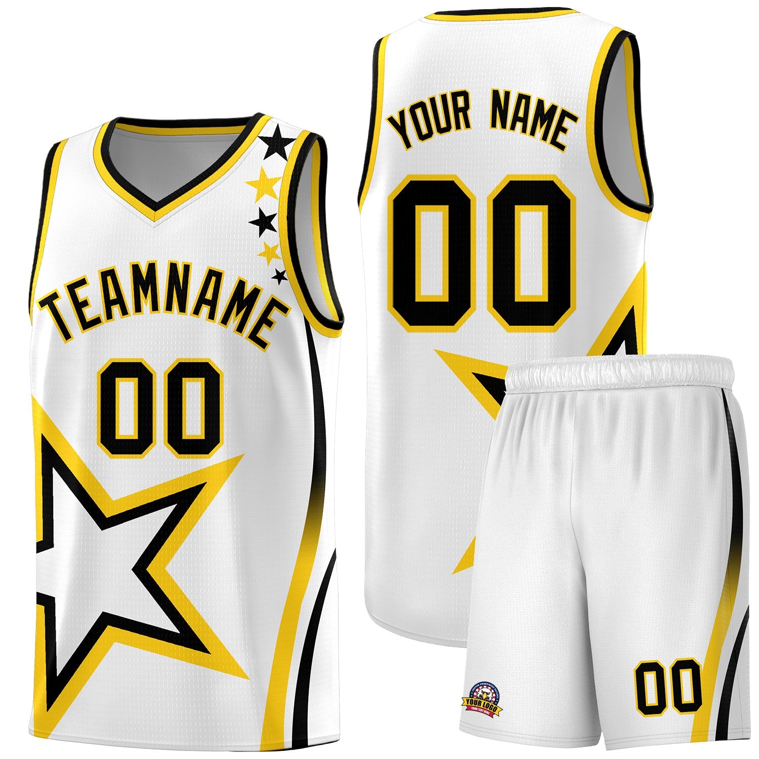 Custom White Shoulder Stars Graffiti Pattern Sets Basketball Jersey