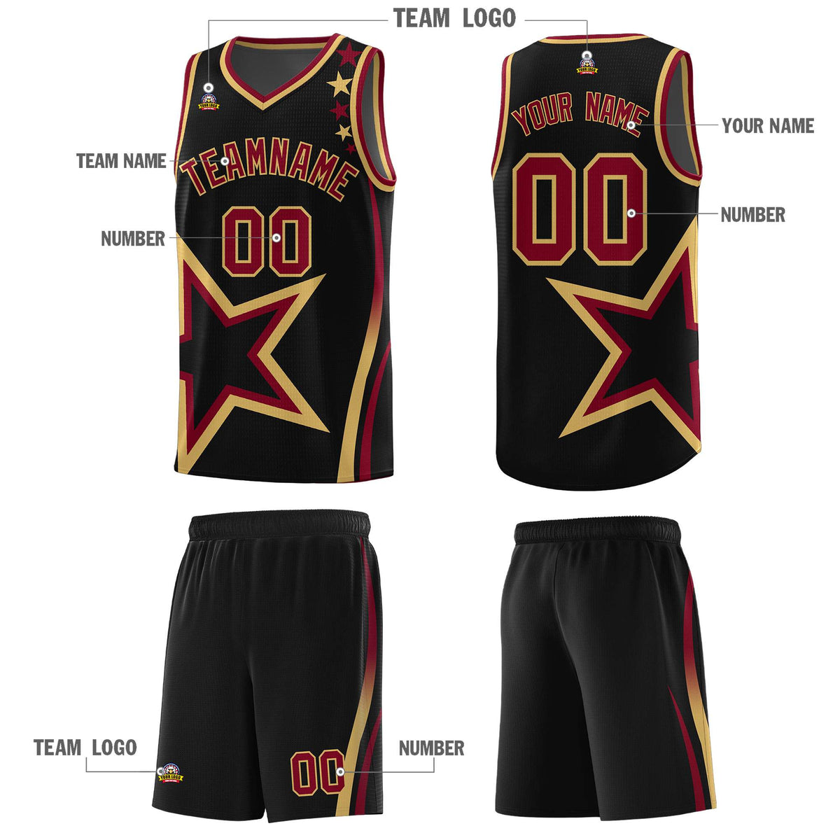 Custom Black Shoulder Stars Graffiti Pattern Sets Basketball Jersey