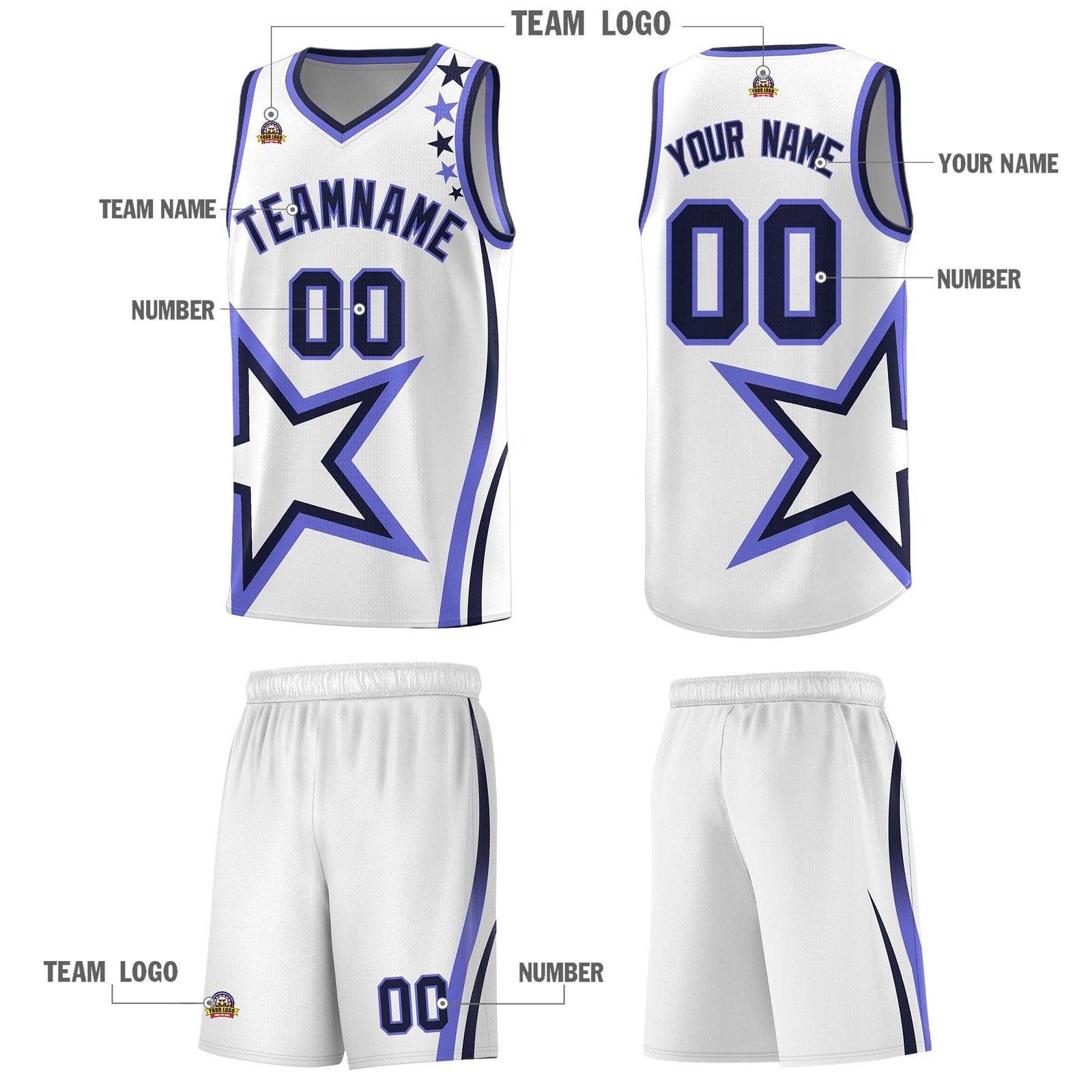 Custom White Shoulder Stars Graffiti Pattern Sets Basketball Jersey