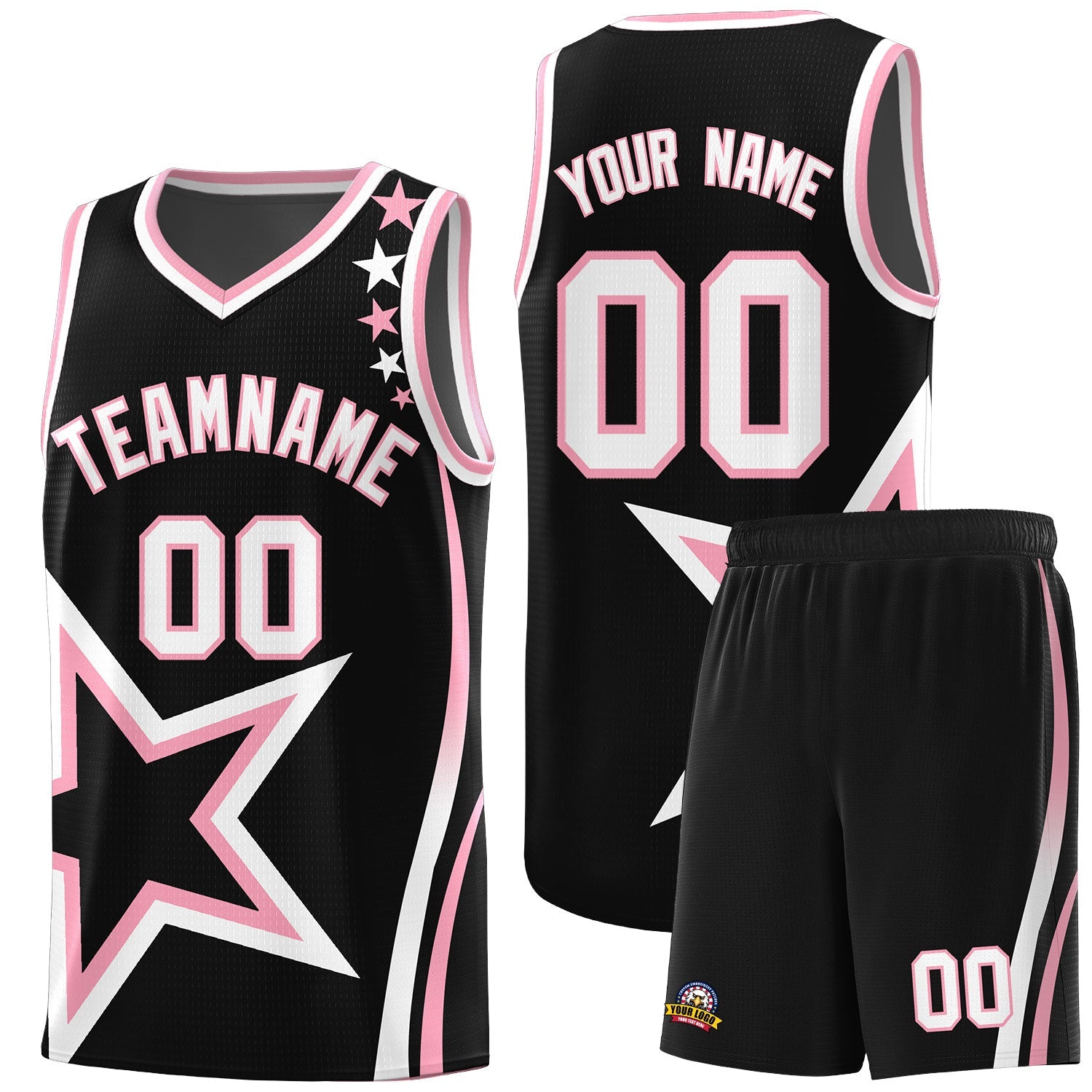 Custom Black Shoulder Stars Graffiti Pattern Sets Basketball Jersey