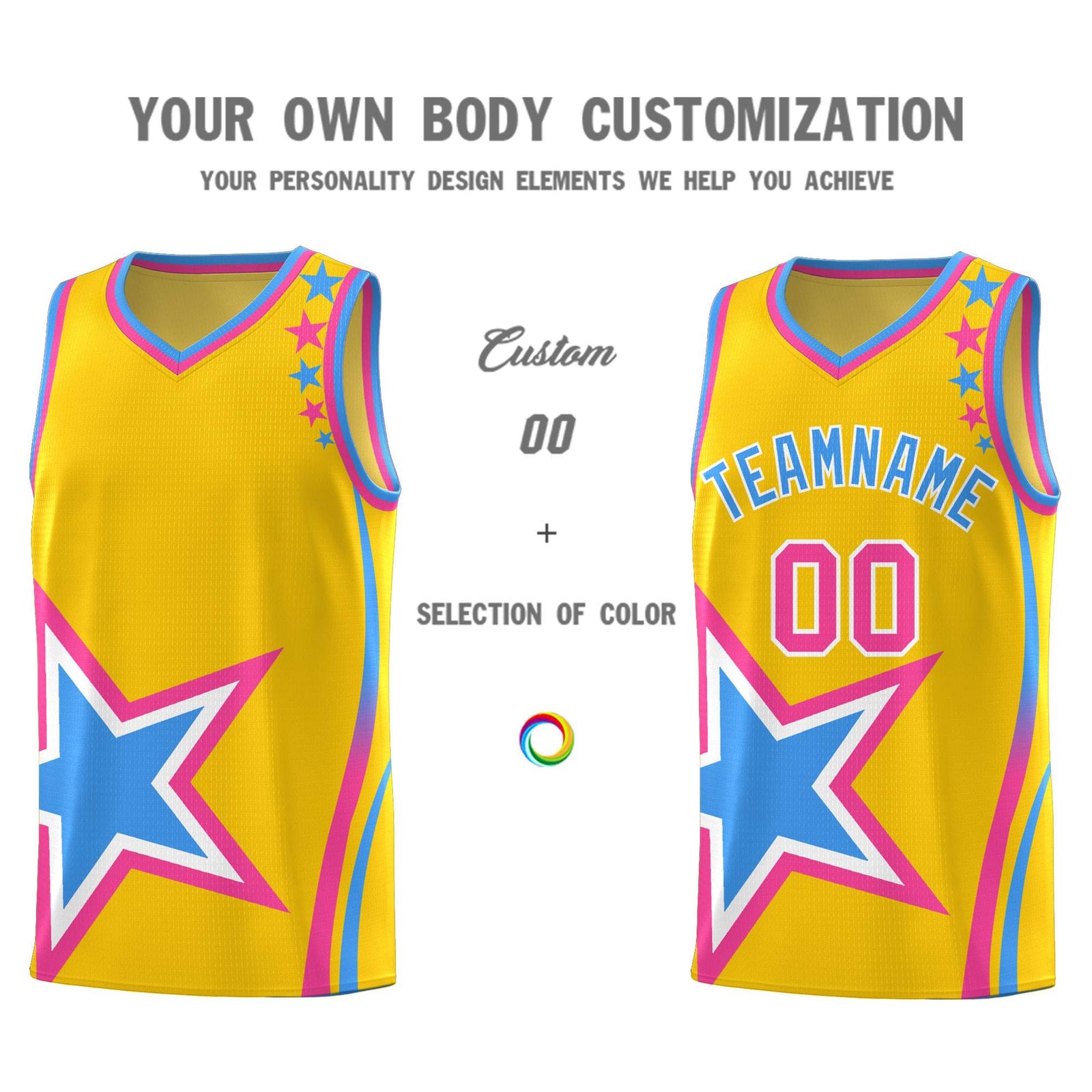 Custom Gold Shoulder Stars Graffiti Pattern Sets Basketball Jersey