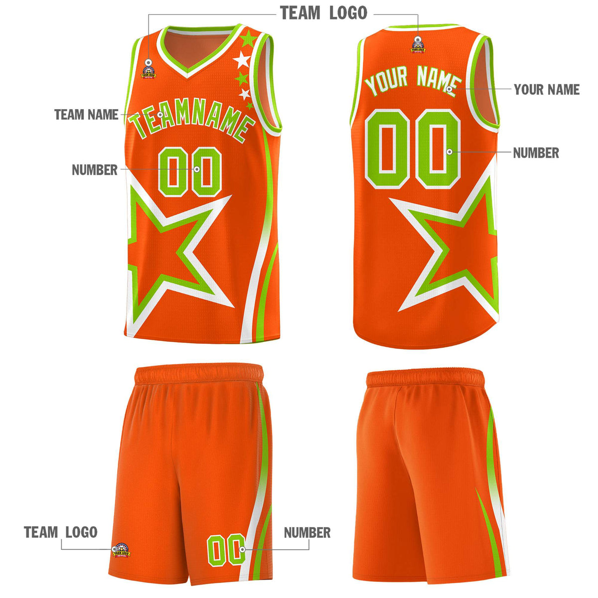 Custom Orange Shoulder Stars Graffiti Pattern Sets Basketball Jersey