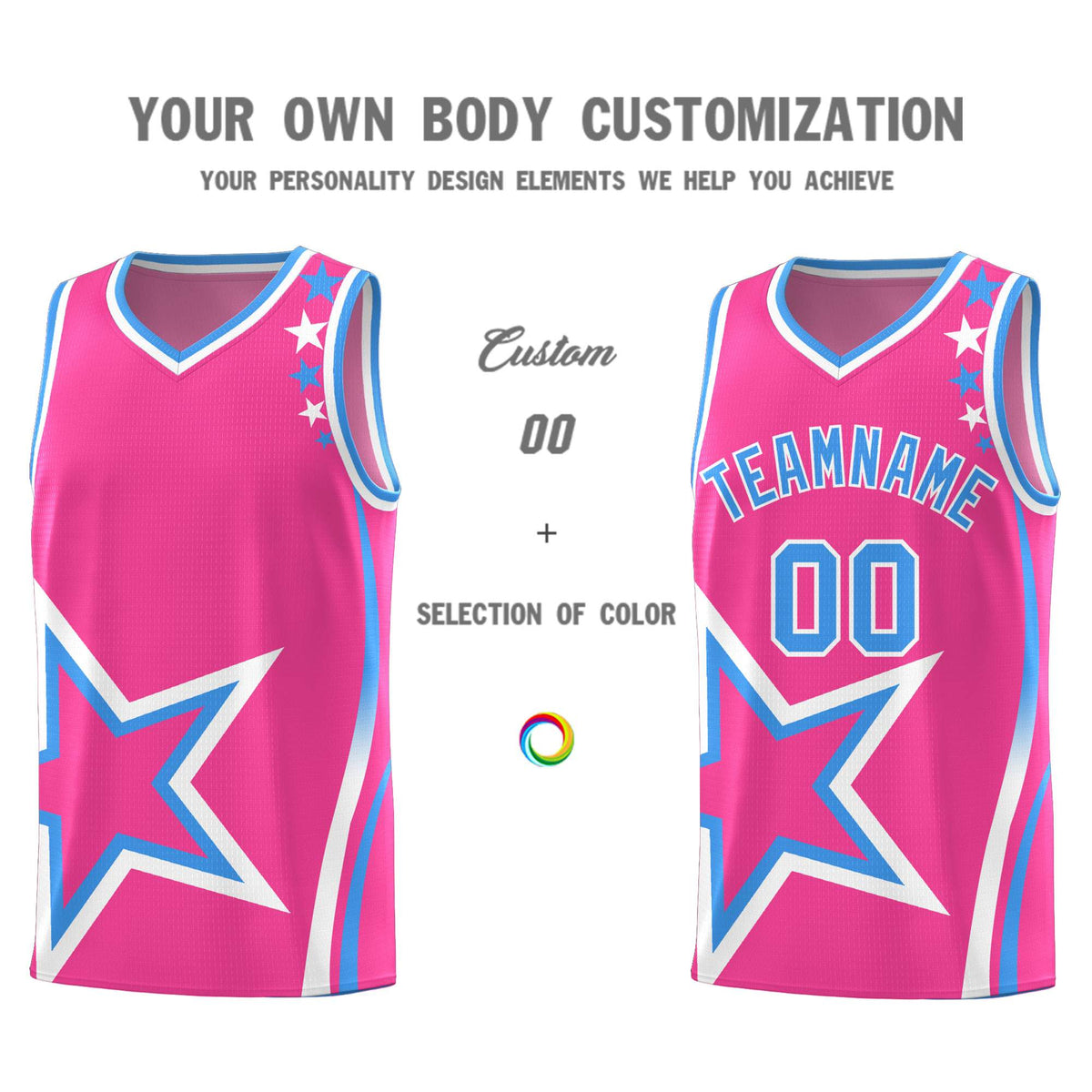 Custom Pink Shoulder Stars Graffiti Pattern Sets Basketball Jersey