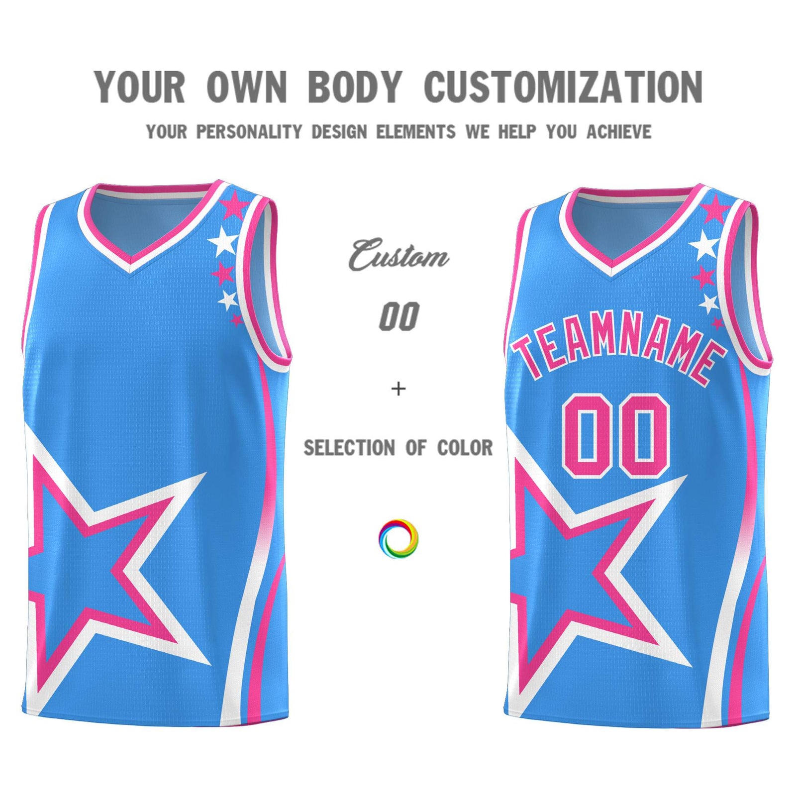 Custom Light Blue Shoulder Stars Graffiti Pattern Sets Basketball Jersey